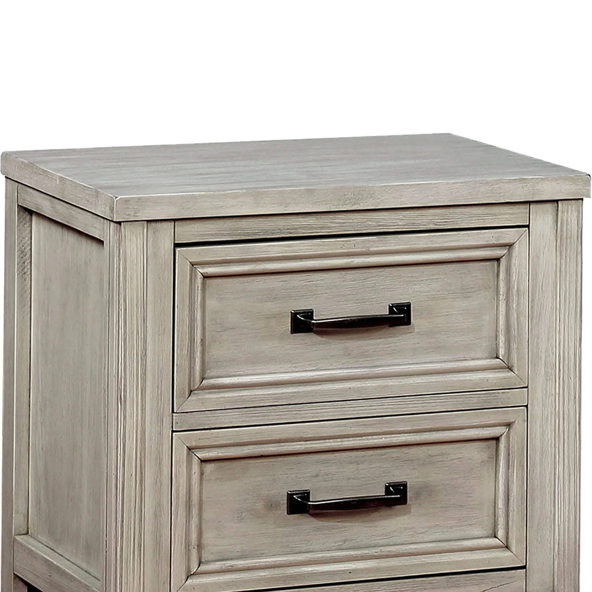 Transitional 2 Drawer Wooden Nightstand With Molded Trim,Antique White By Benzara - Image 2
