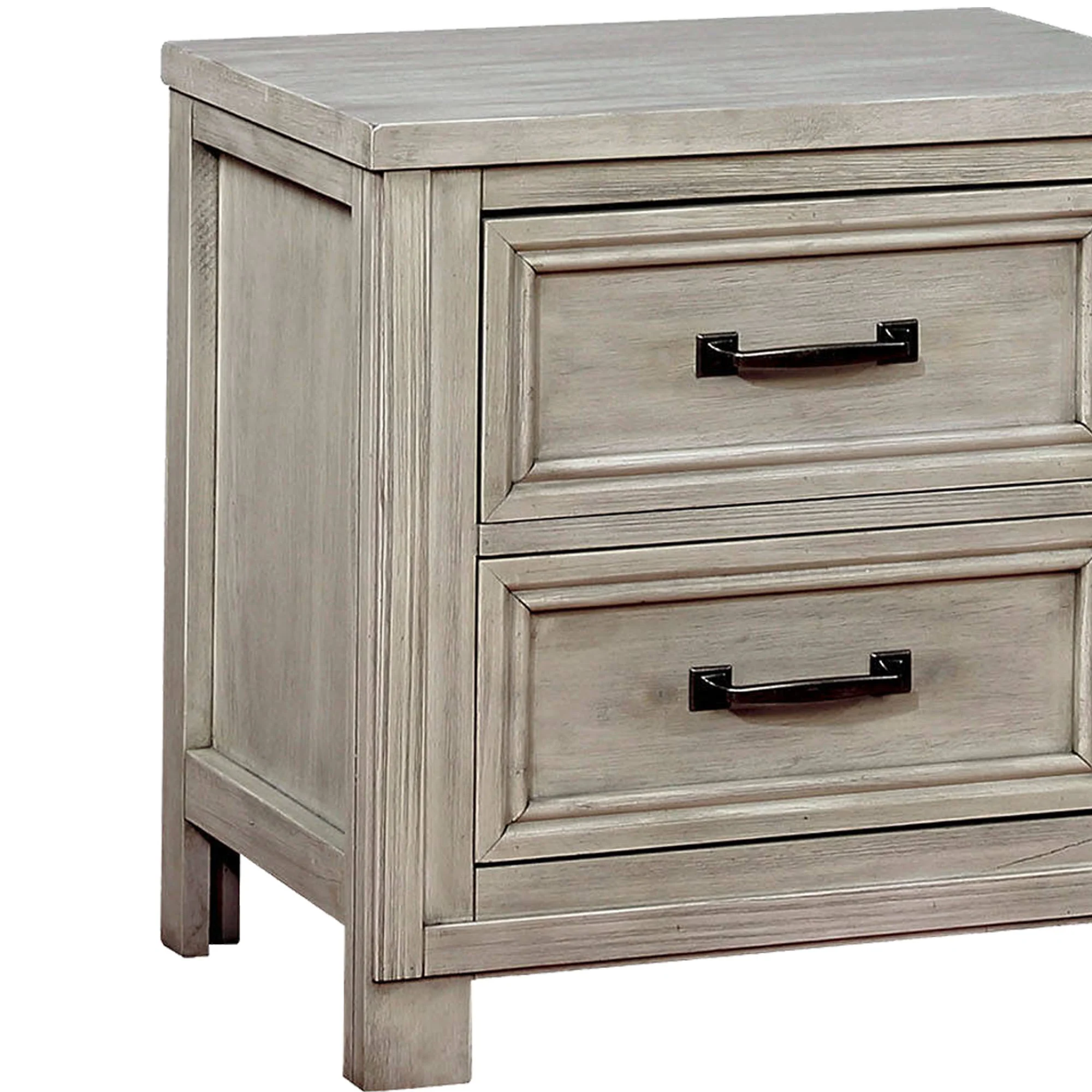 Transitional 2 Drawer Wooden Nightstand With Molded Trim,Antique White By Benzara - Image 3