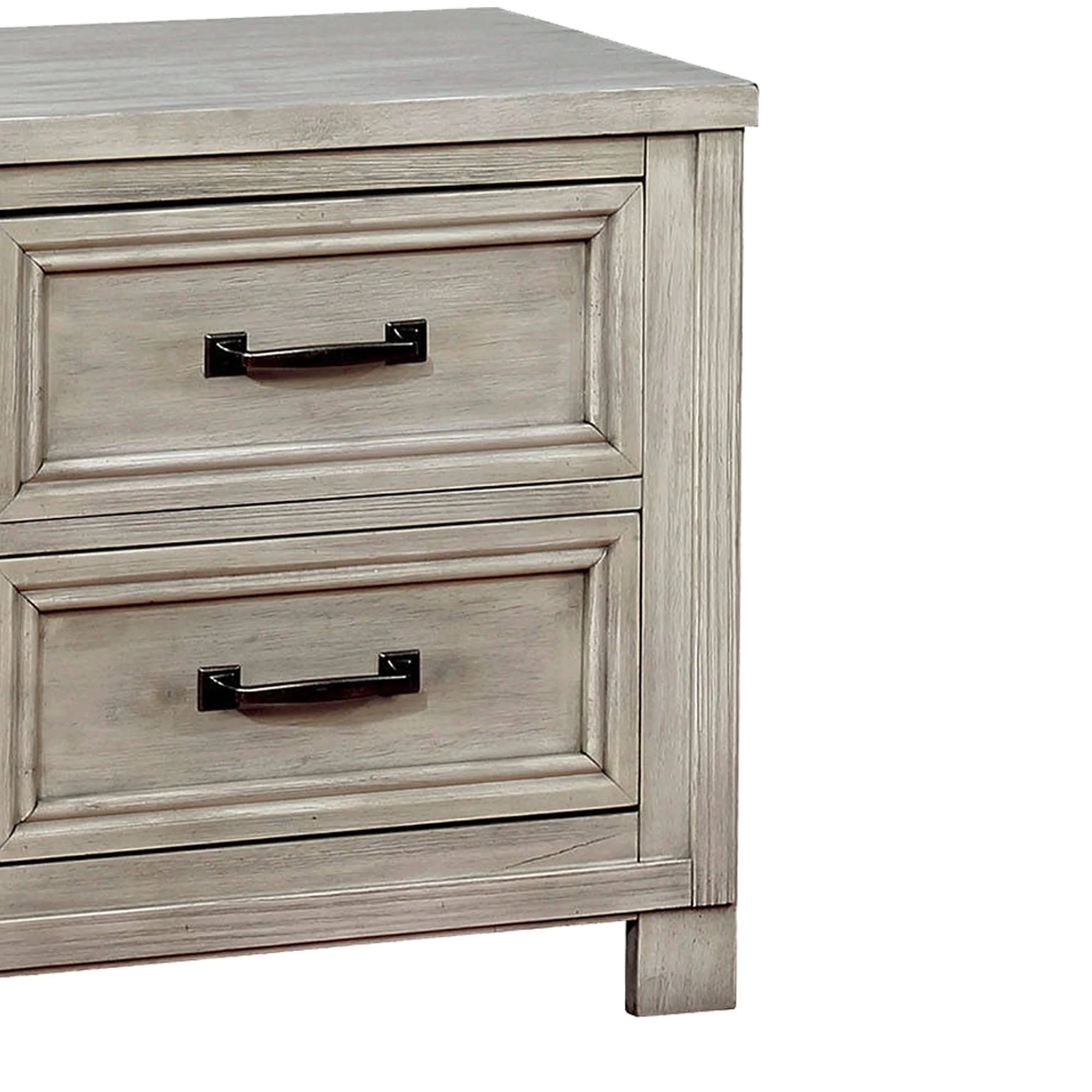 Transitional 2 Drawer Wooden Nightstand With Molded Trim,Antique White By Benzara - Image 4