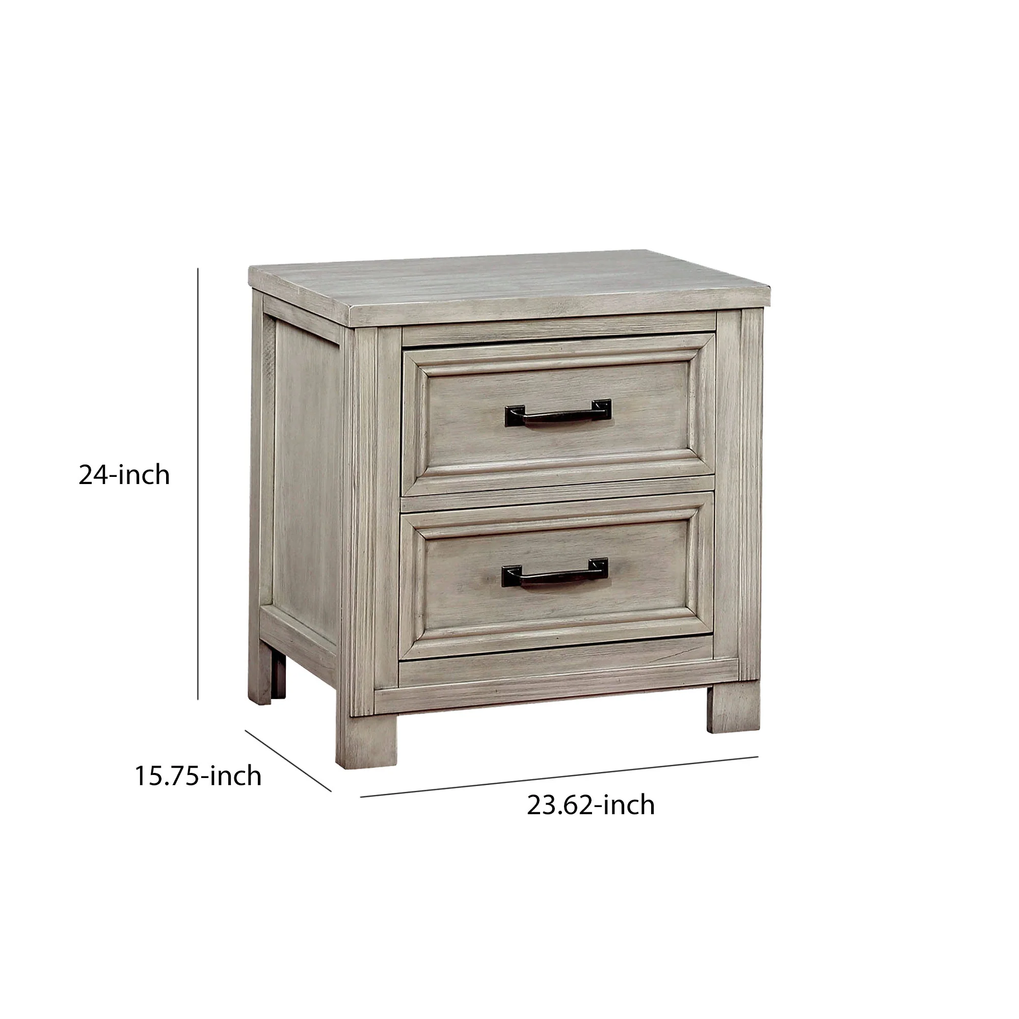 Transitional 2 Drawer Wooden Nightstand With Molded Trim,Antique White By Benzara - Image 5