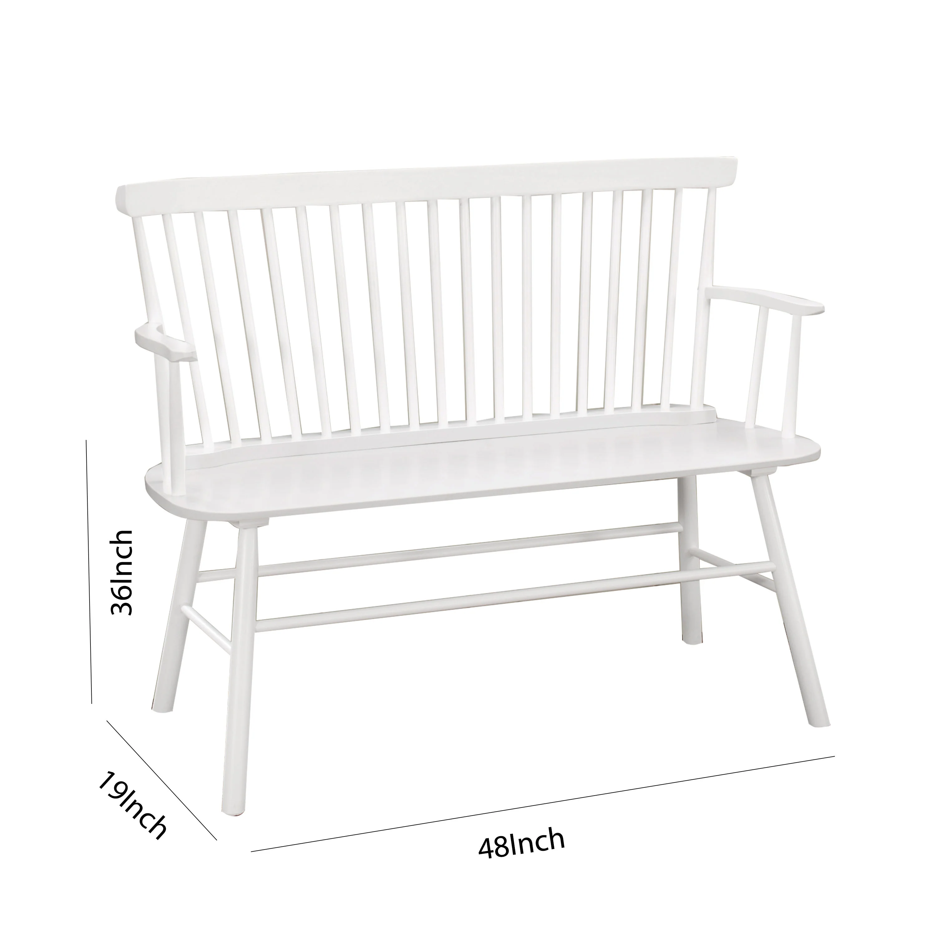 Transitional Curved Design Spindle Back Bench with Splayed Legs,White By Benzara - Image 5