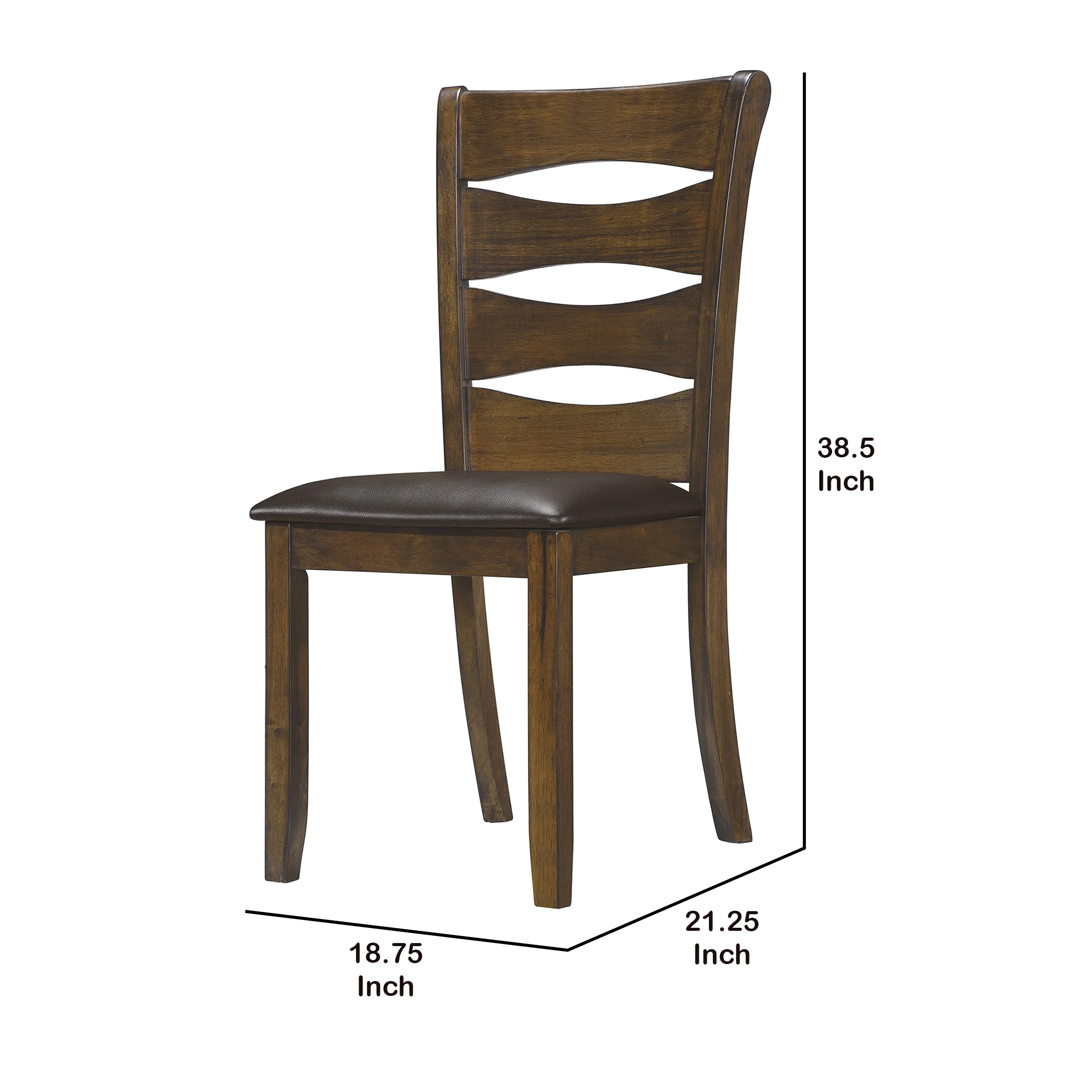 Transitional Ladder Back Side Chair With Leatherette Seat, Set Of 2, Brown By Benzara - Image 5