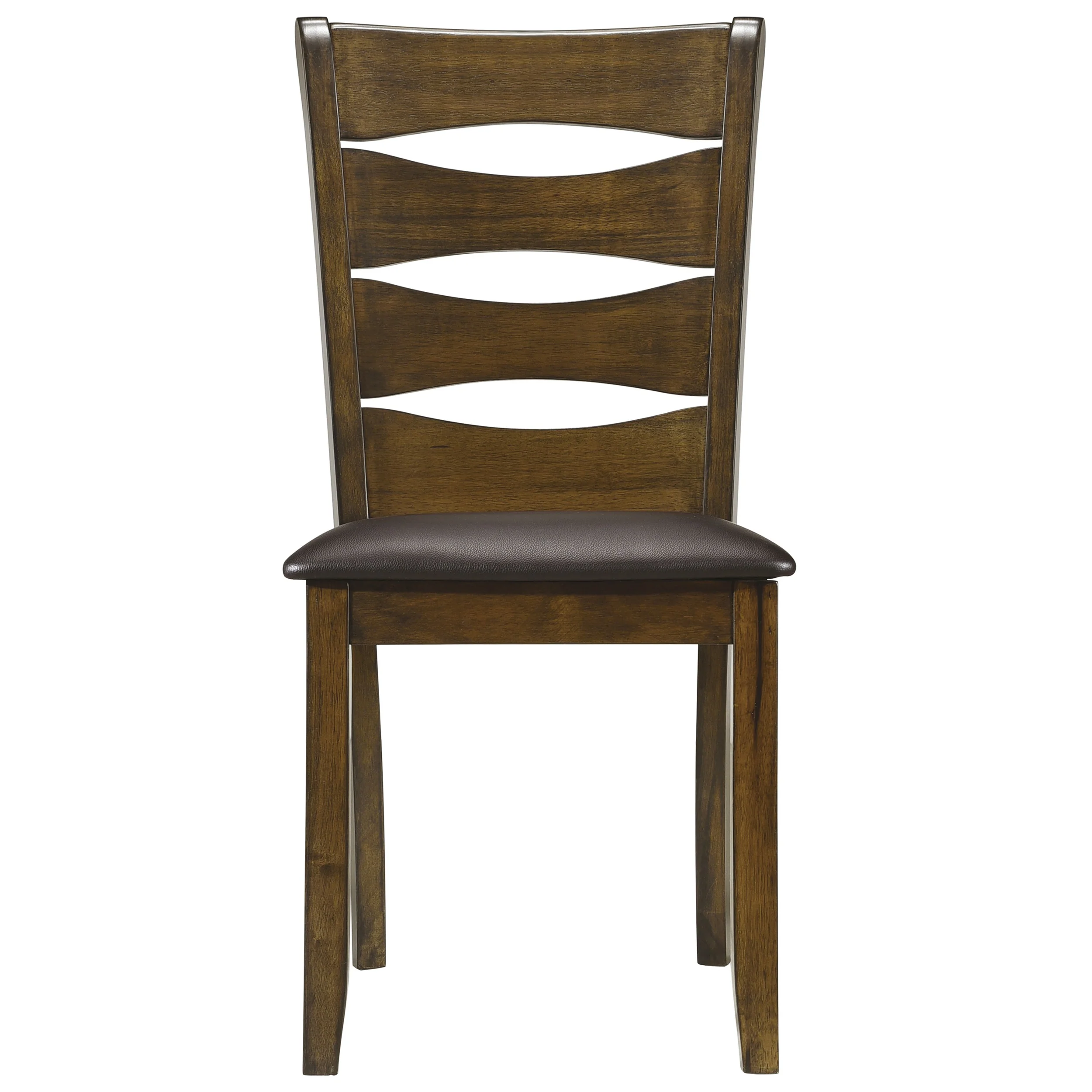 Transitional Ladder Back Side Chair With Leatherette Seat, Set Of 2, Brown By Benzara - Image 6