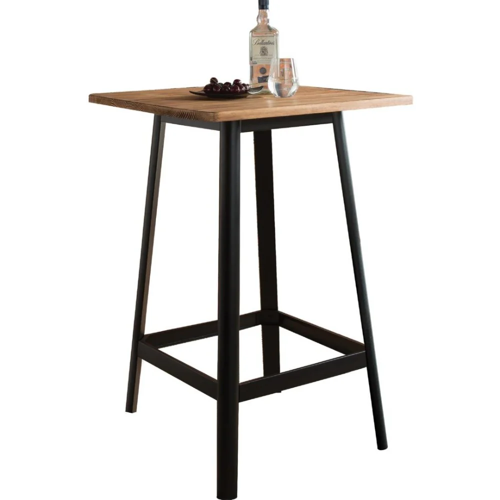 Transitional Square Shaped Wooden Bar Table With Metal Base, Black and Brown By Benzara - Image 2