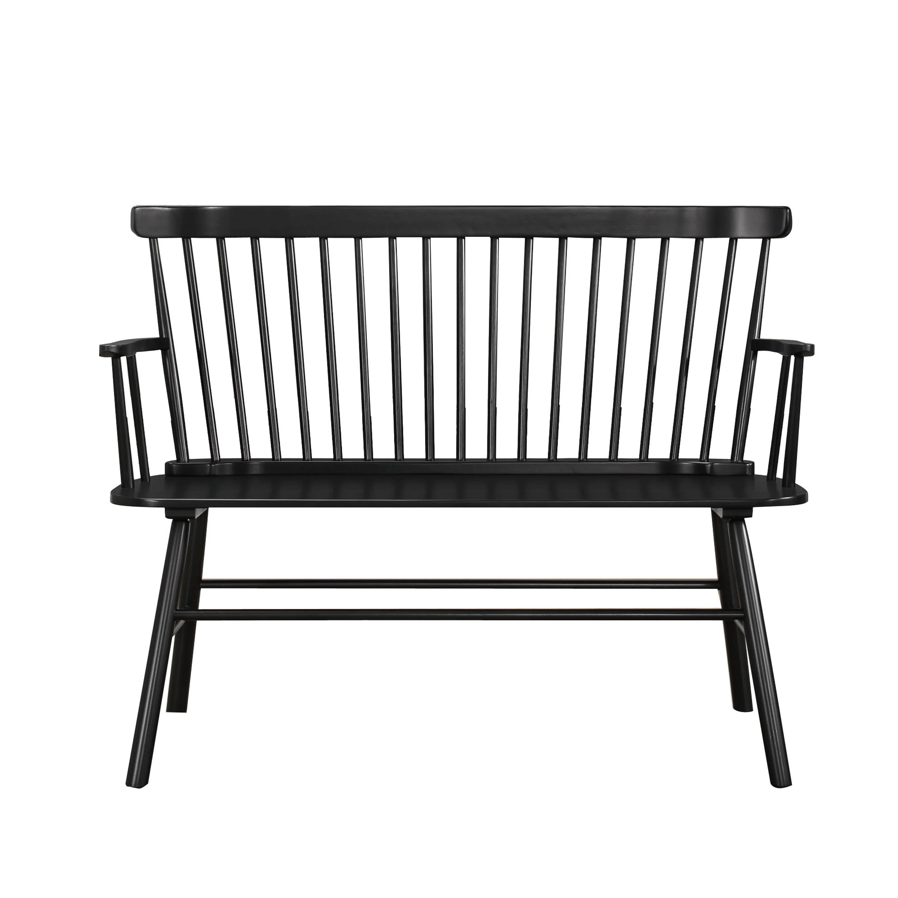 Transitional Style Curved Design Spindle Back Bench with Splayed Legs,Black By Benzara - Image 2