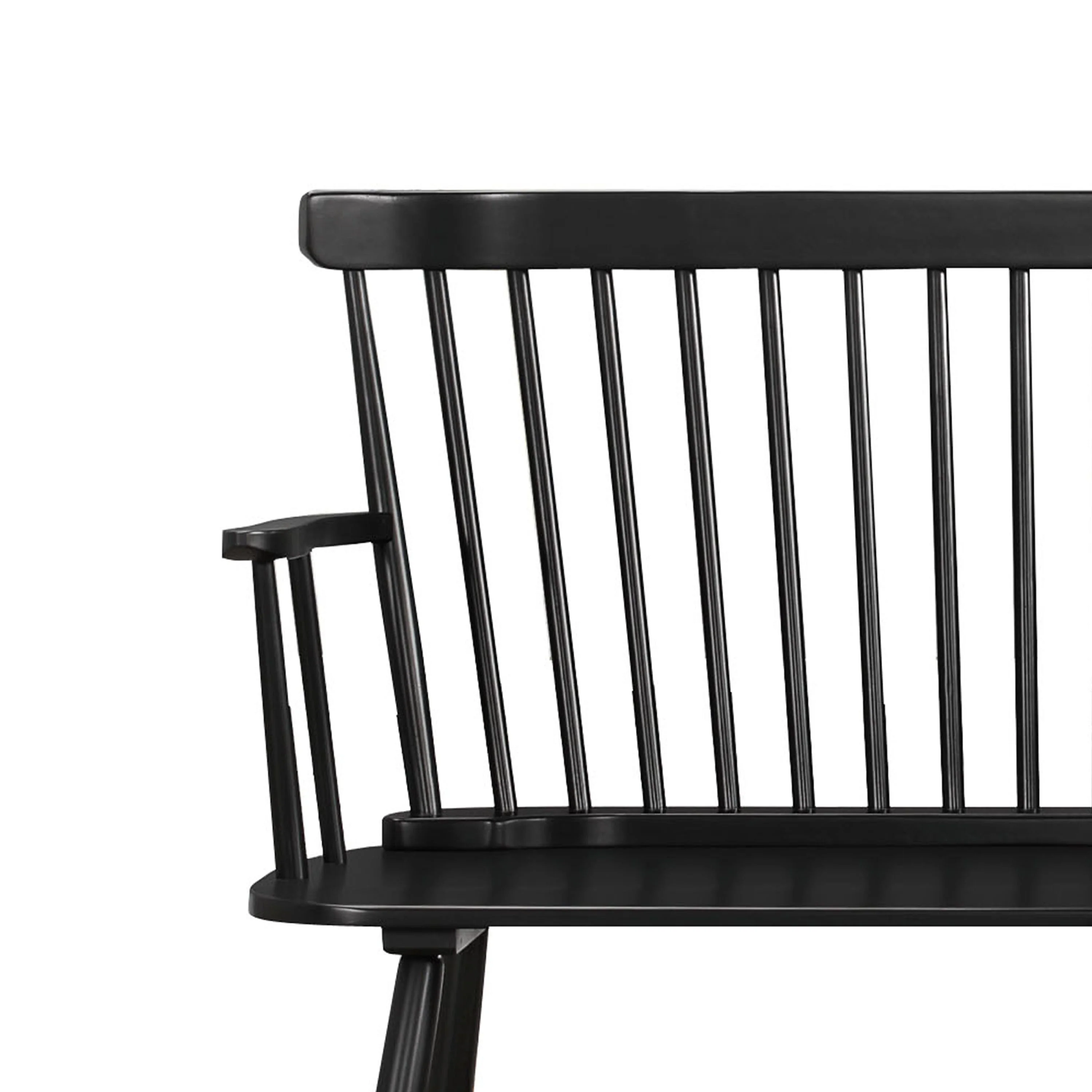 Transitional Style Curved Design Spindle Back Bench with Splayed Legs,Black By Benzara - Image 3