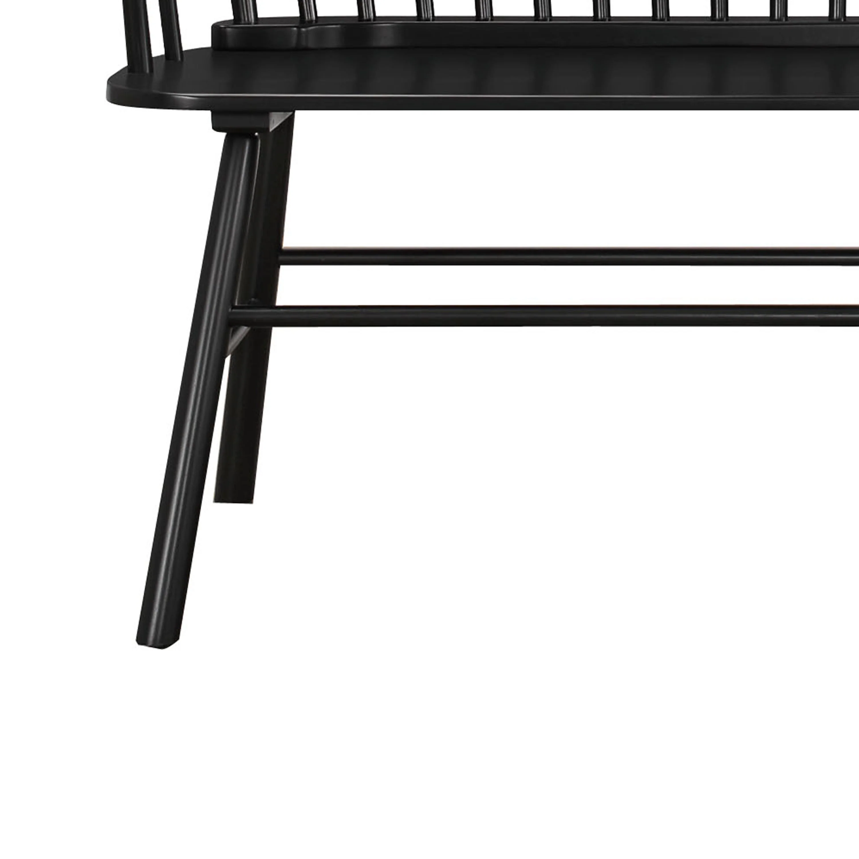 Transitional Style Curved Design Spindle Back Bench with Splayed Legs,Black By Benzara - Image 4