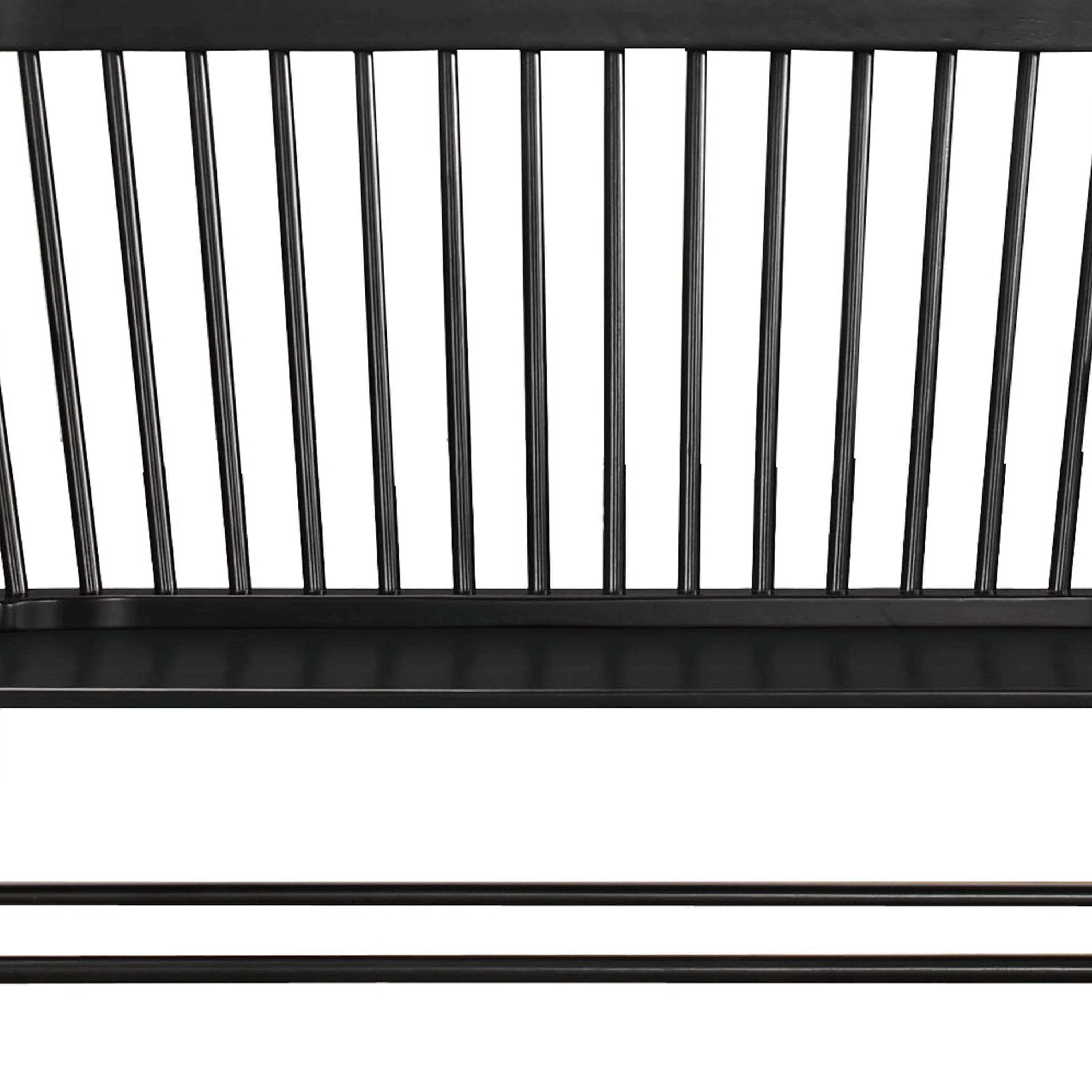 Transitional Style Curved Design Spindle Back Bench with Splayed Legs,Black By Benzara - Image 5