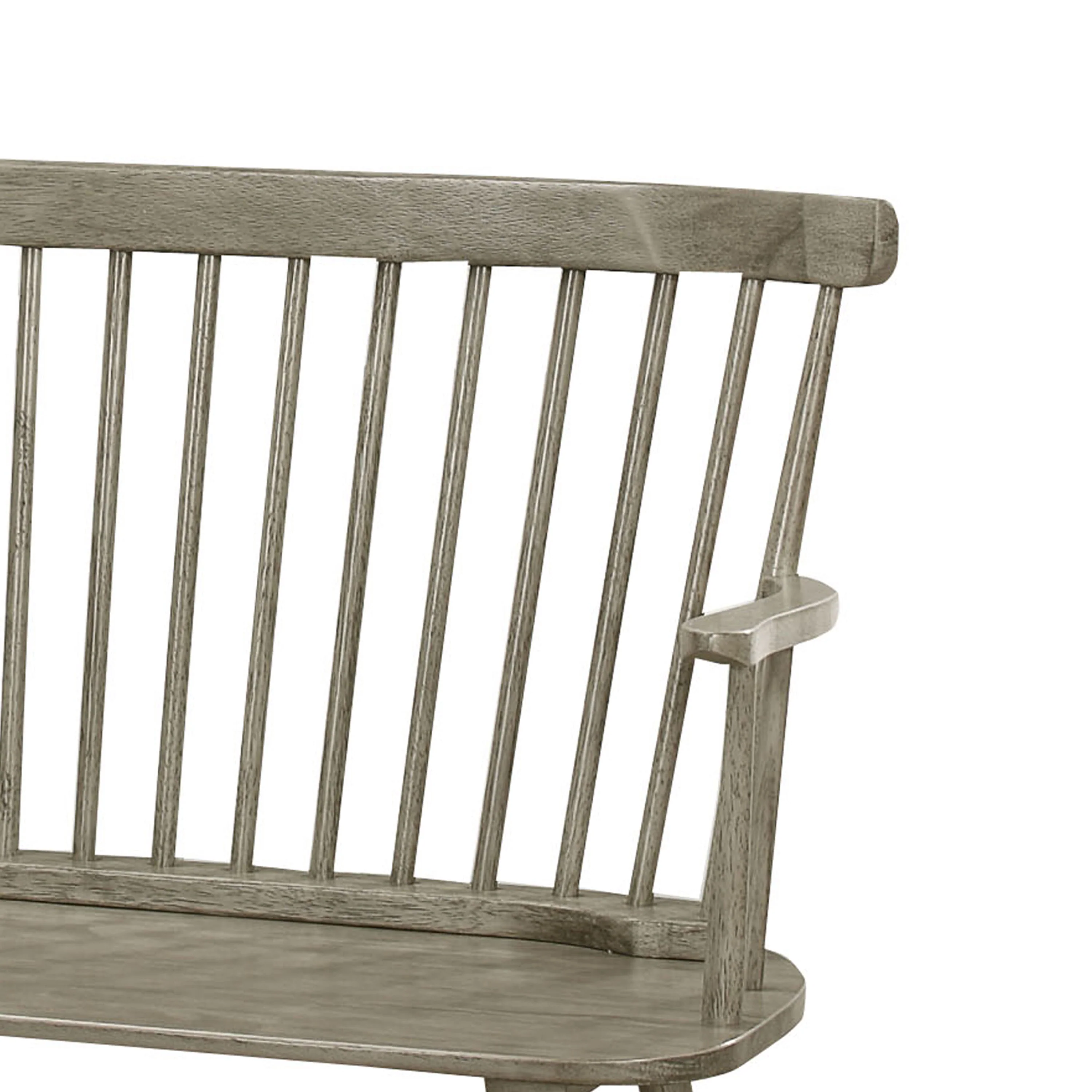 Transitional Style Curved Design Spindle Back Bench With Splayed Legs,Gray By Benzara - Image 2