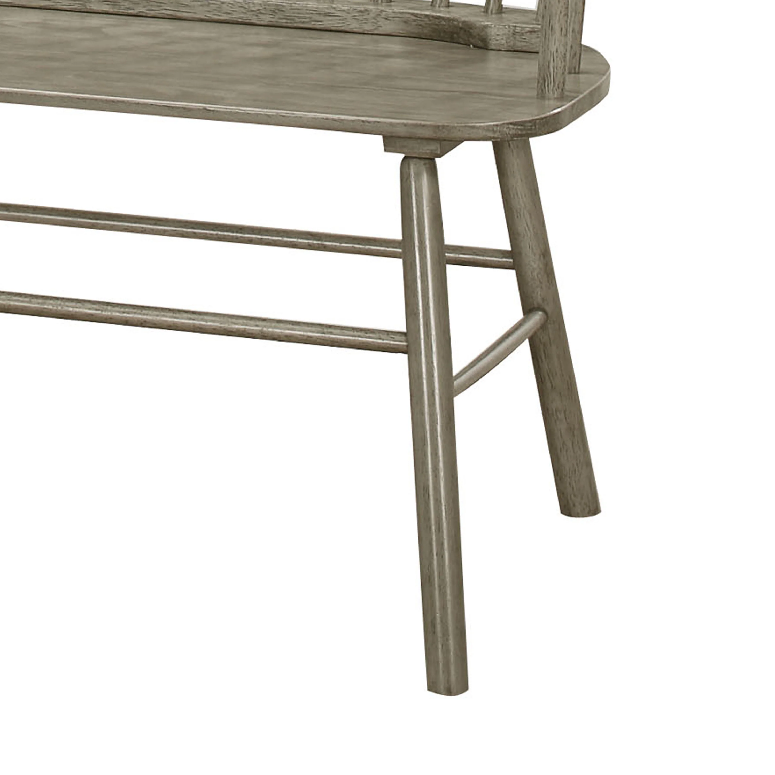 Transitional Style Curved Design Spindle Back Bench With Splayed Legs,Gray By Benzara - Image 3