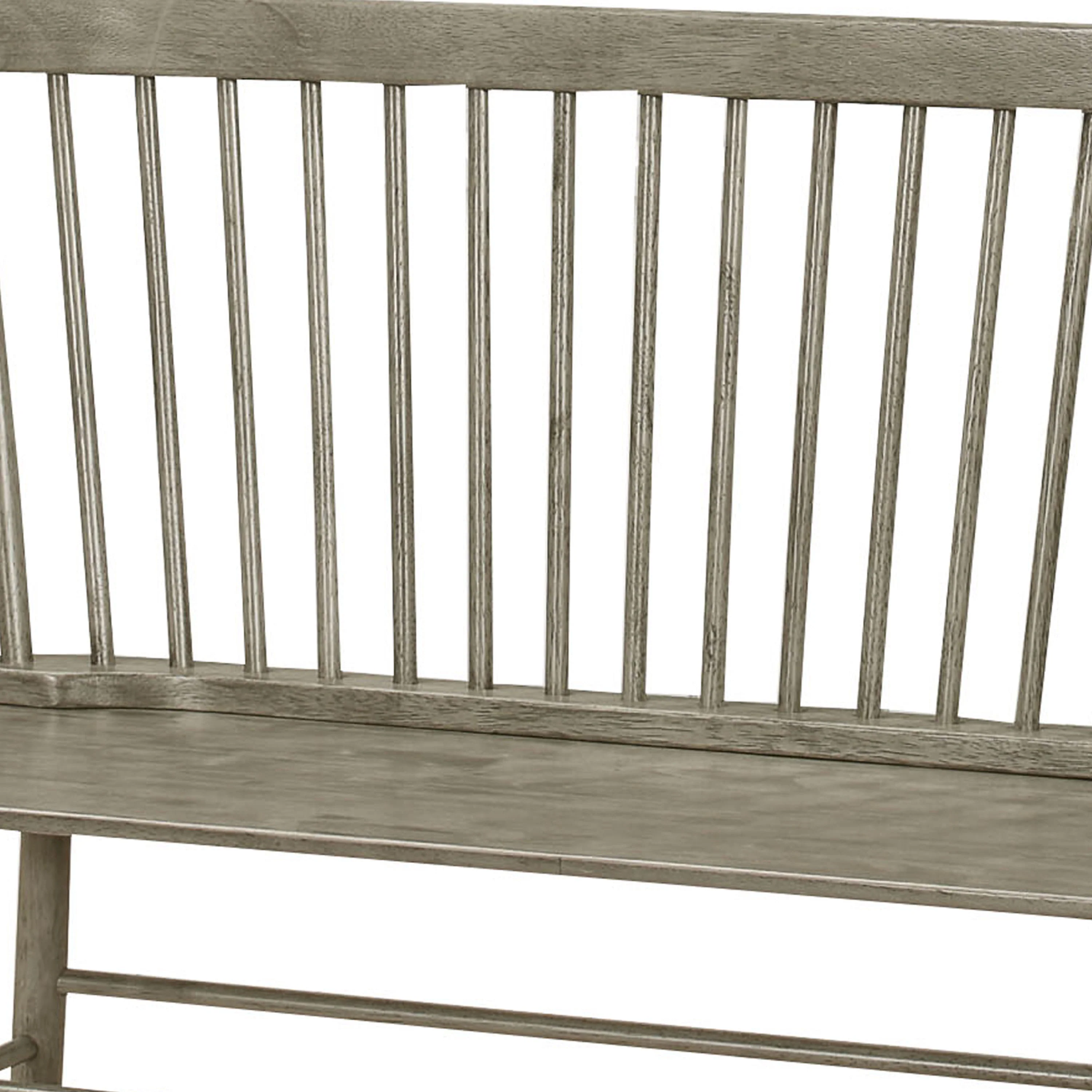 Transitional Style Curved Design Spindle Back Bench With Splayed Legs,Gray By Benzara - Image 4