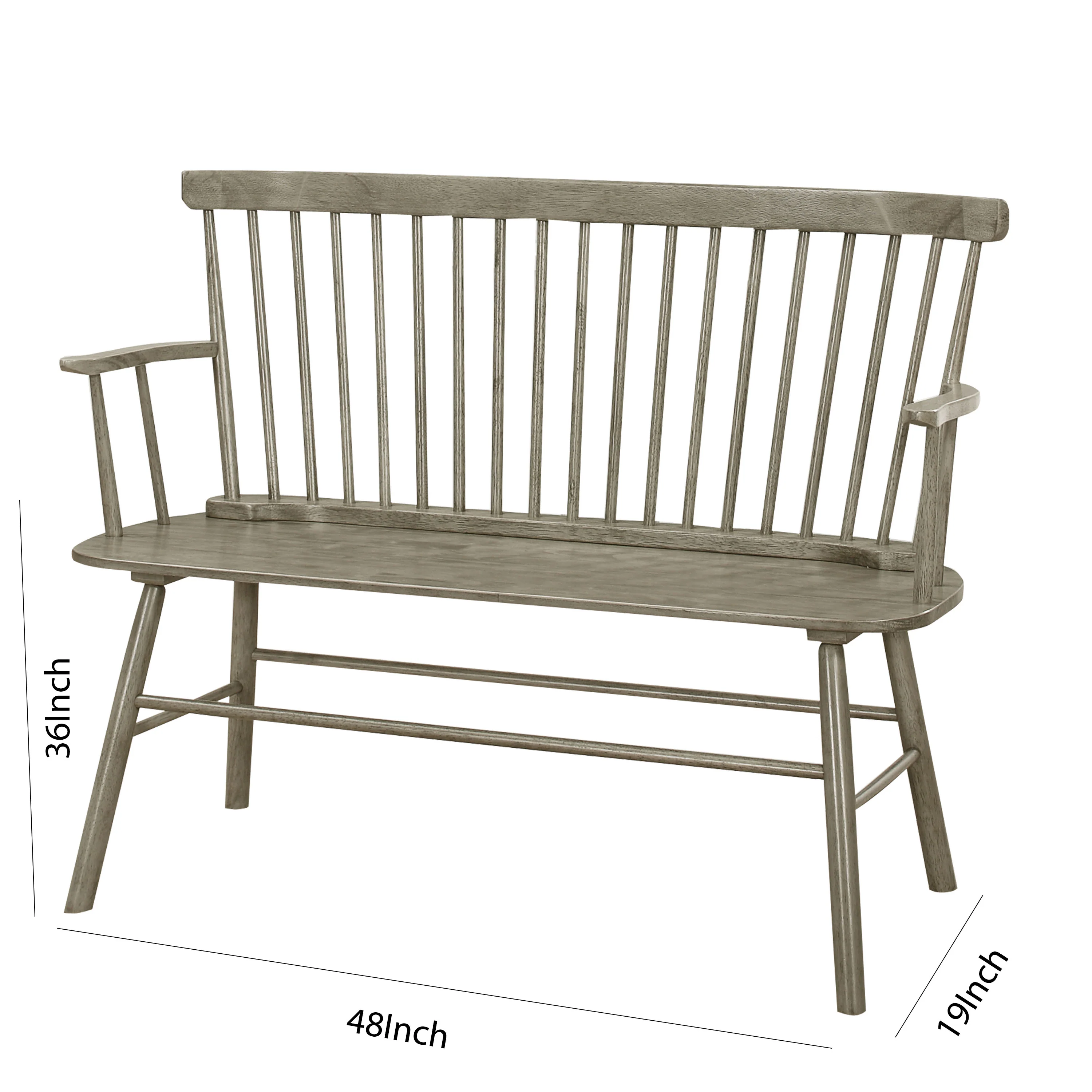 Transitional Style Curved Design Spindle Back Bench With Splayed Legs,Gray By Benzara - Image 5