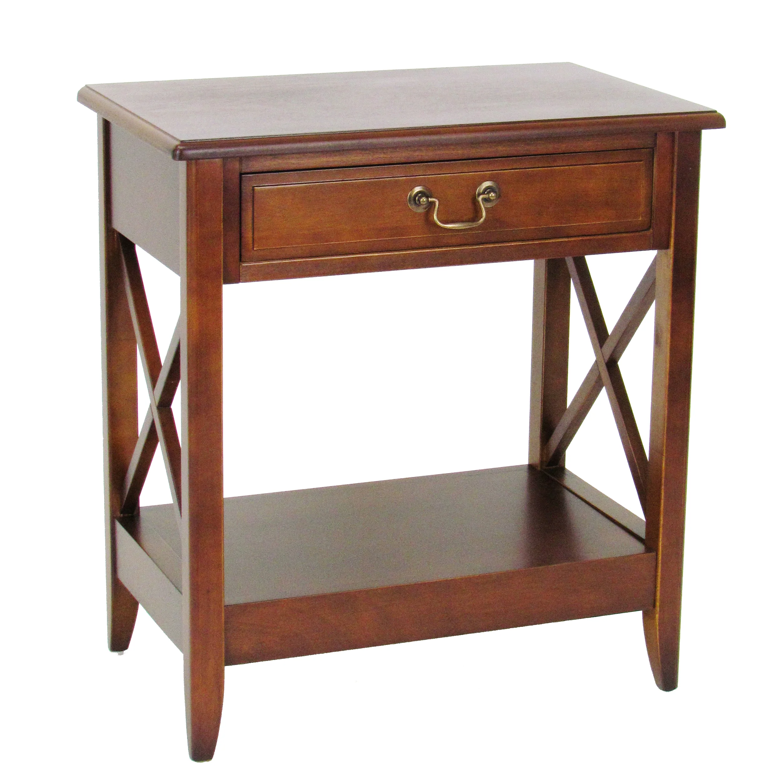 Transitional Style Nightstand With 1 Drawer And X Shape Sides, Brown By Benzara - Image 4