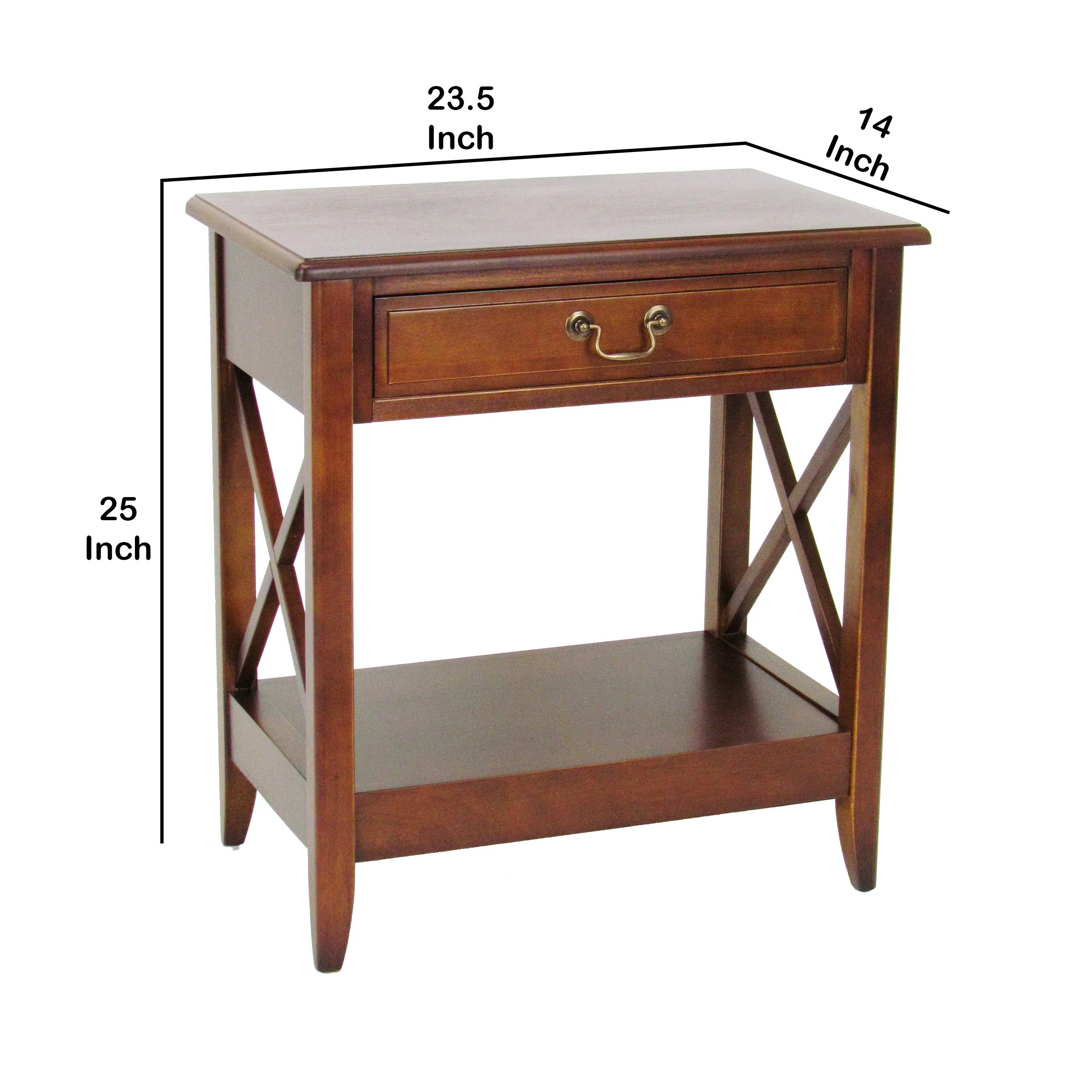 Transitional Style Nightstand With 1 Drawer And X Shape Sides, Brown By Benzara - Image 5