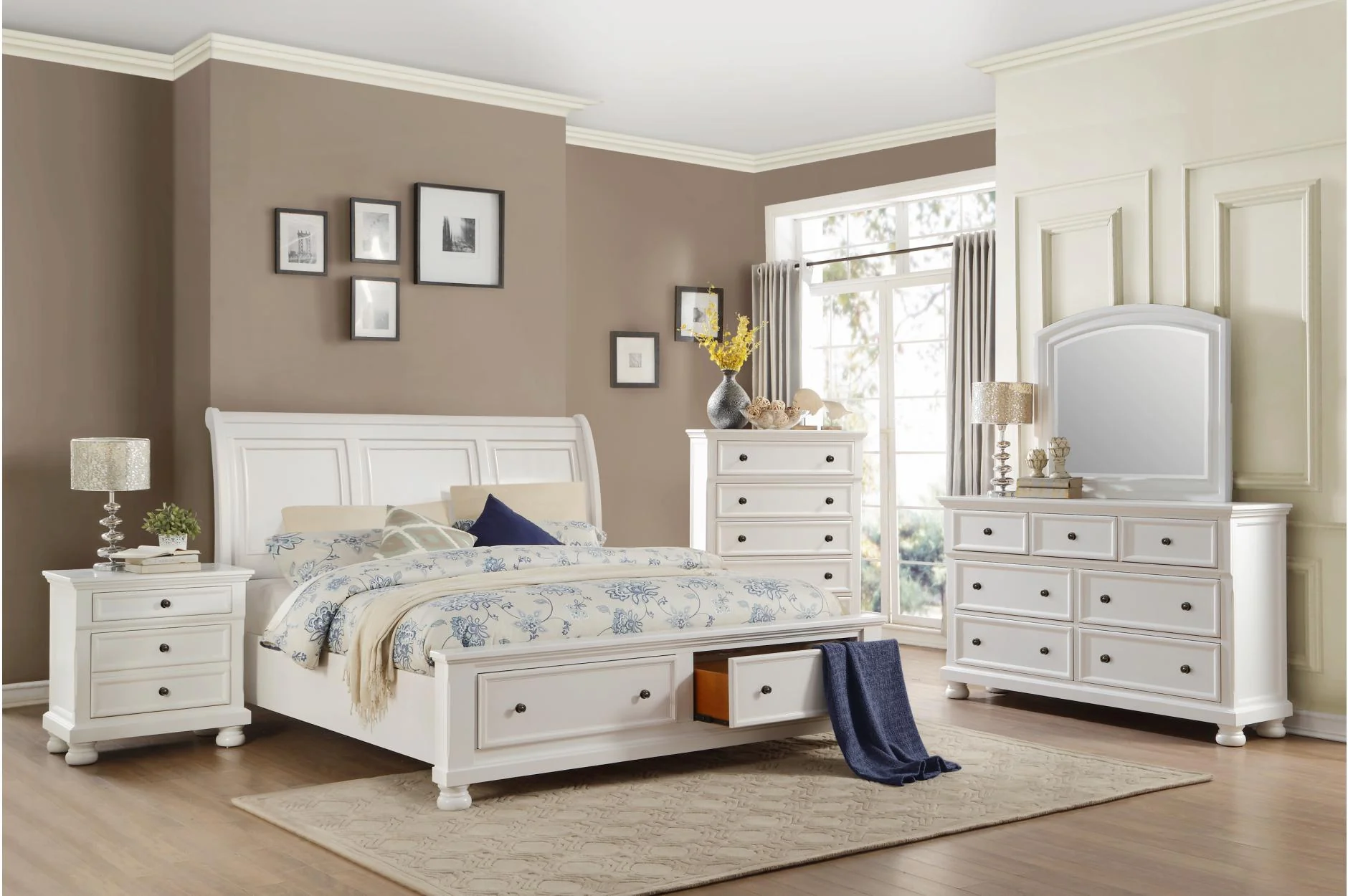 Transitional Style Two Drawer Wooden Night Stand with Round Bun Legs, White By Benzara - Image 2