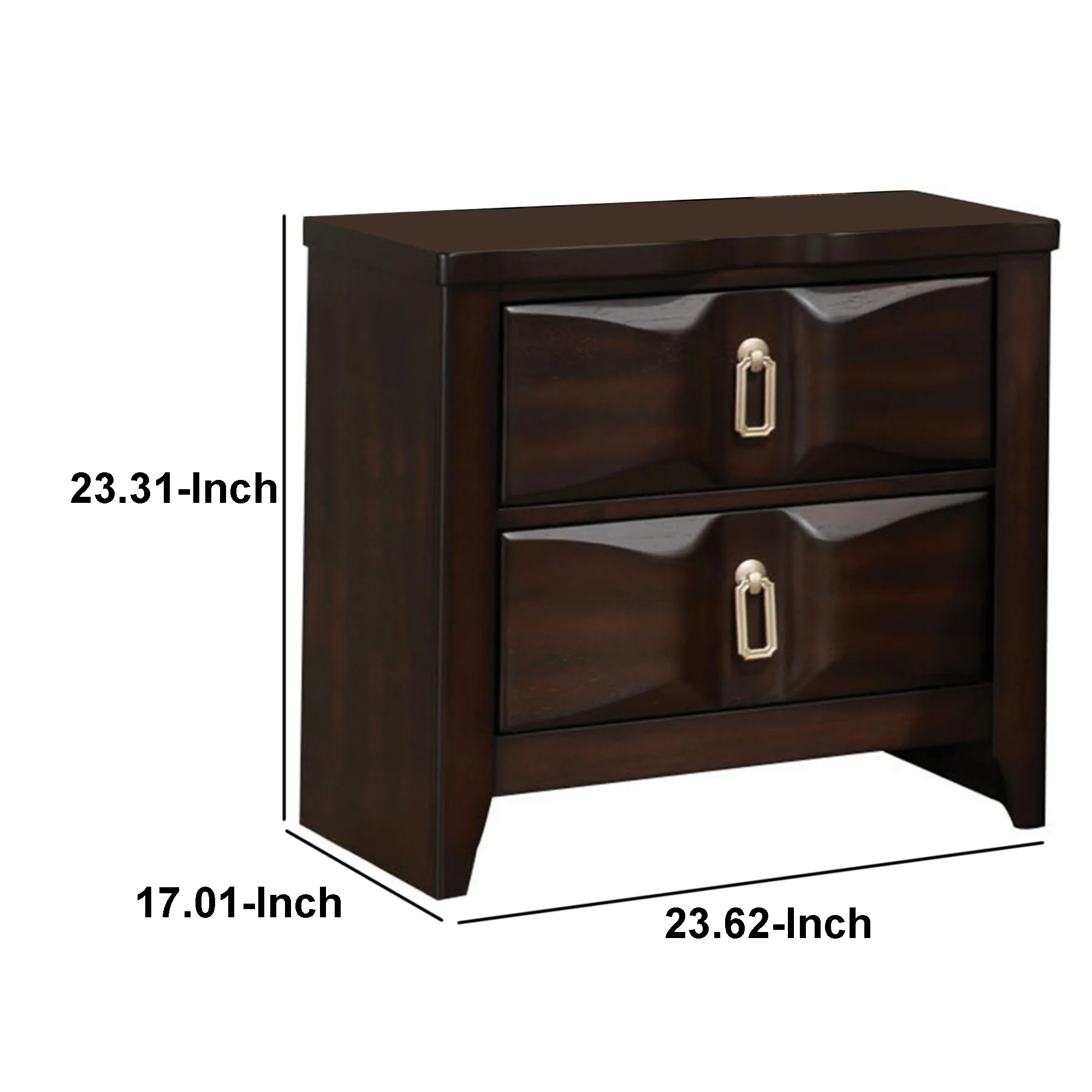 Transitional Style Wood Nightstand with 2 Drawers, Espresso Brown By Benzara - Image 3