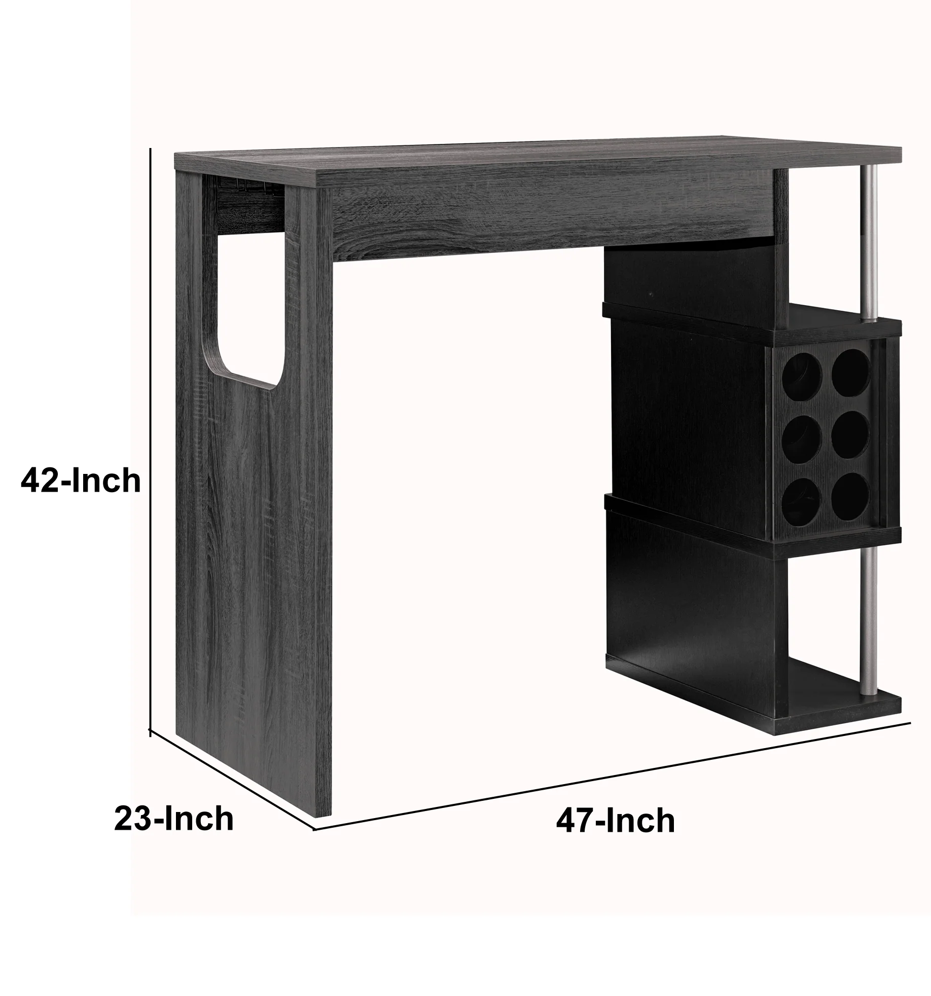Transitional Style Wooden Bar Table With 3 Tier Side Shelves, Gray By Benzara - Image 5