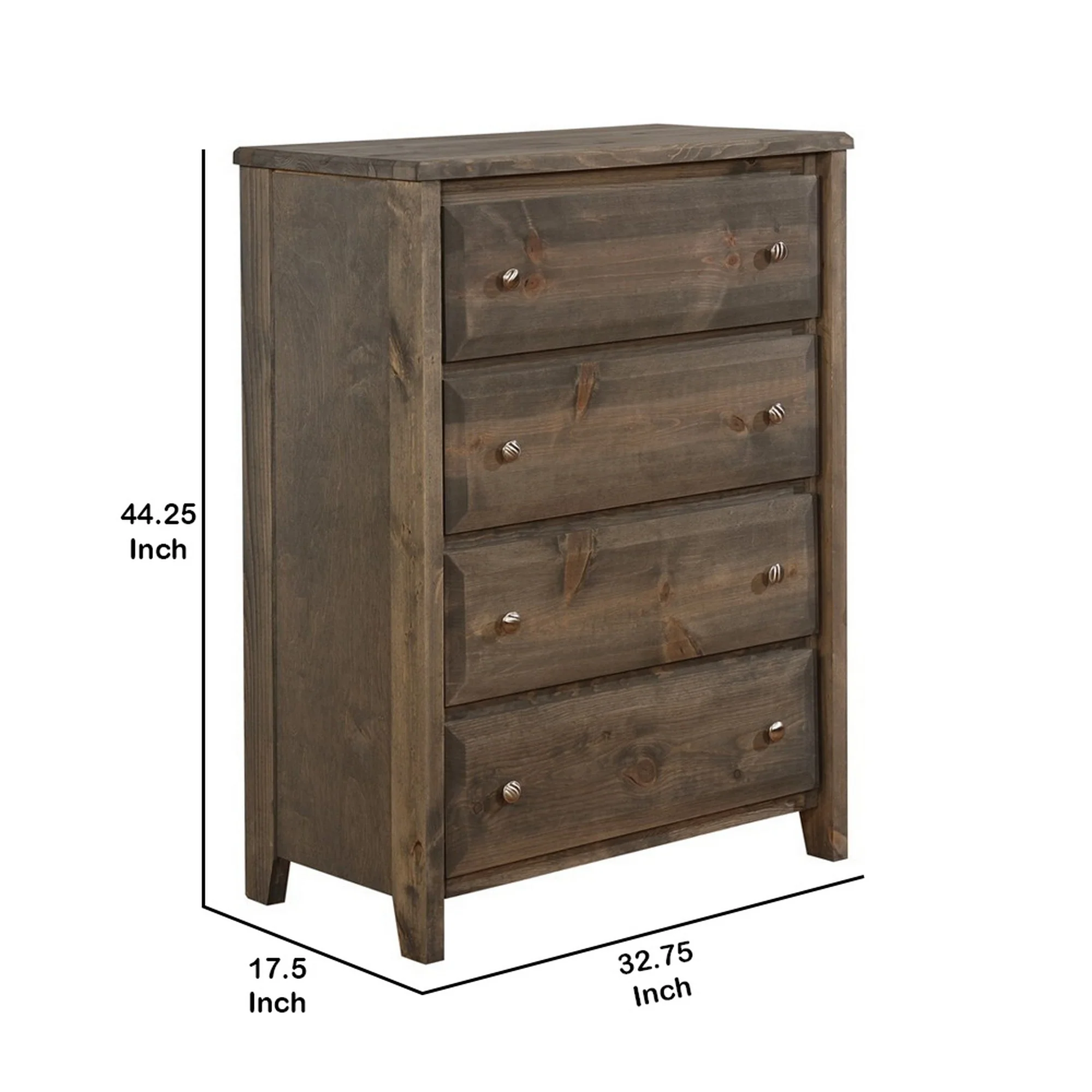 Transitional Style Wooden Chest With 4 Drawer Setup And Tapered Legs, Brown By Benzara - Image 5