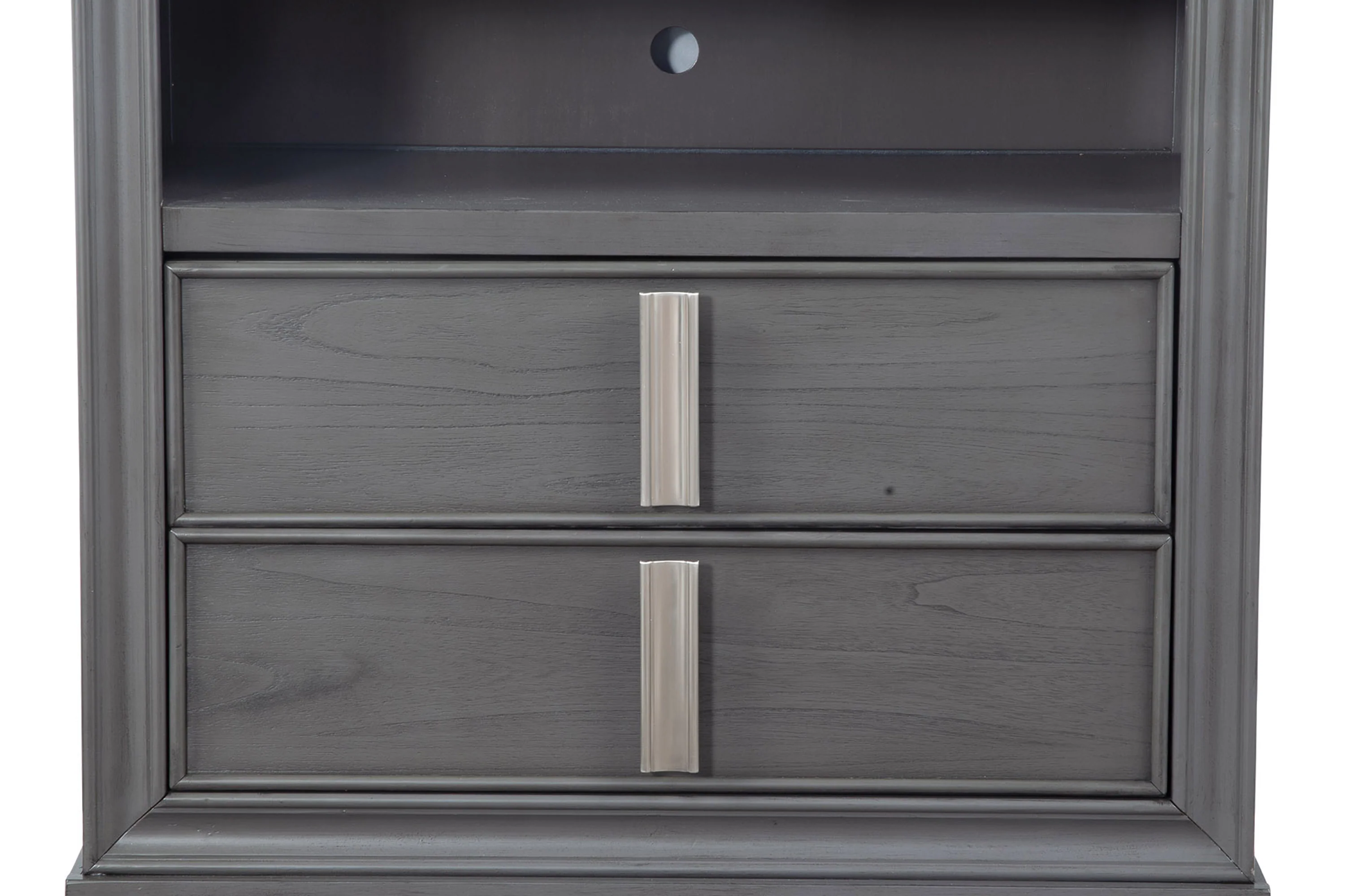 Transitional Style Wooden Media Chest With Two Drawers And One Open Shelf, Gray By Benzara - Image 4