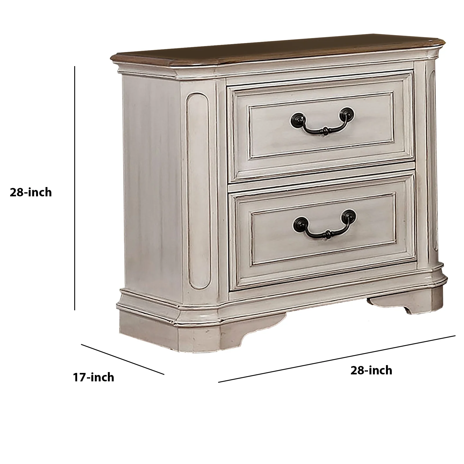 Transitional Wooden Nightstand with 2 Drawers and Bracket Legs, White By Benzara - Image 2
