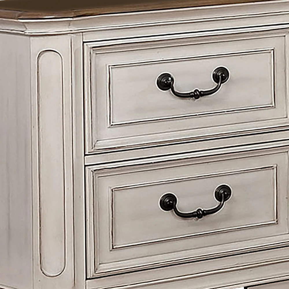 Transitional Wooden Nightstand with 2 Drawers and Bracket Legs, White By Benzara - Image 3