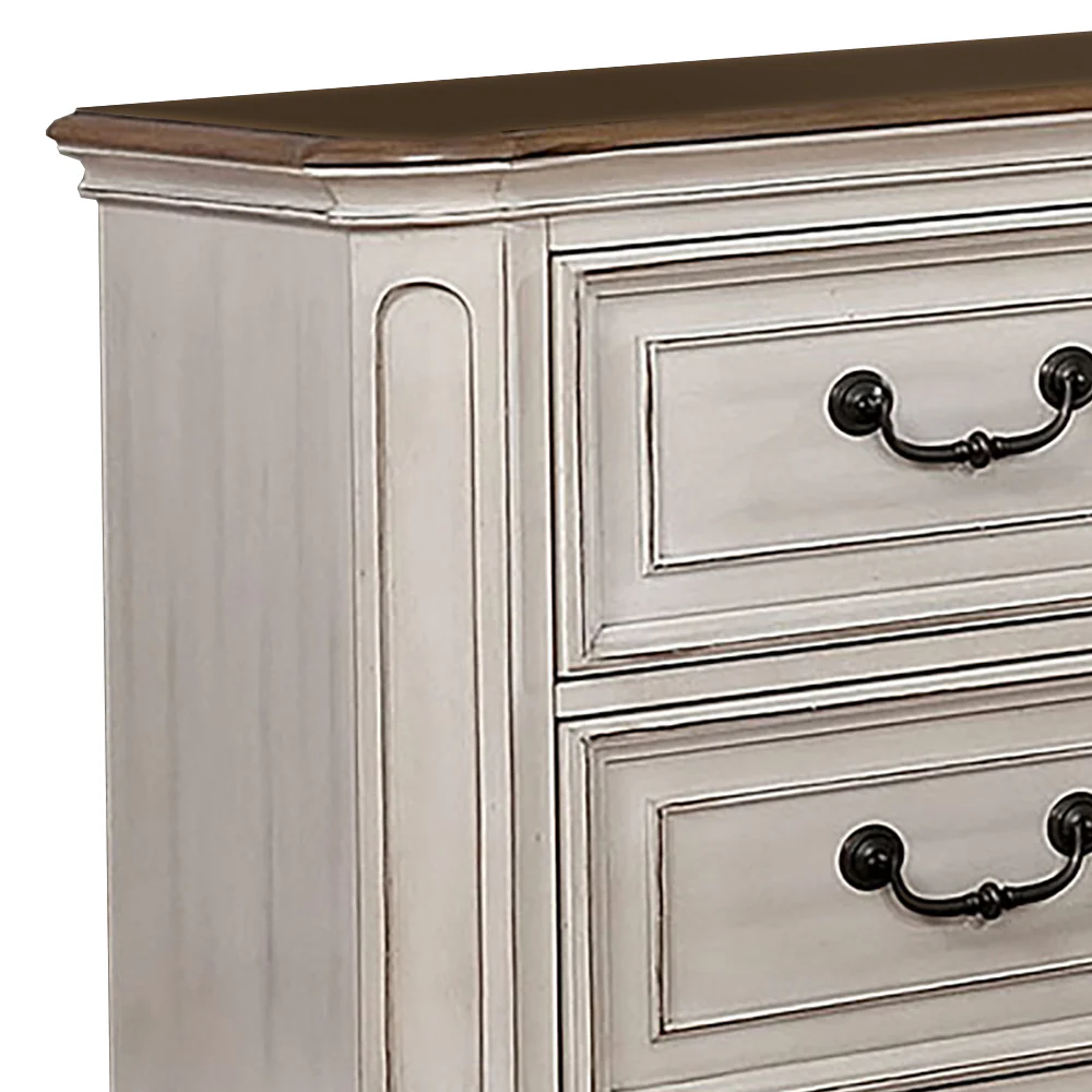Transitional Wooden Nightstand with 2 Drawers and Bracket Legs, White By Benzara - Image 4
