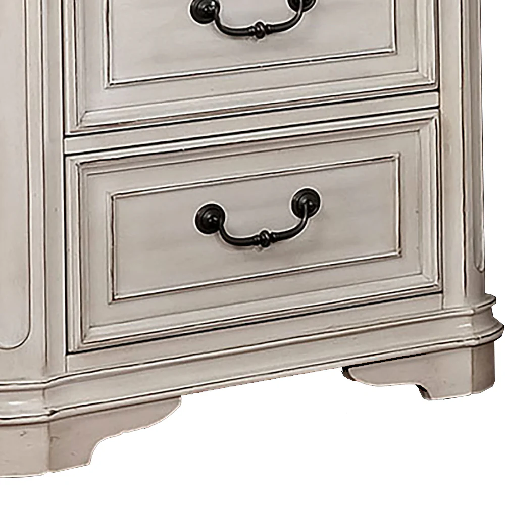 Transitional Wooden Nightstand with 2 Drawers and Bracket Legs, White By Benzara - Image 5