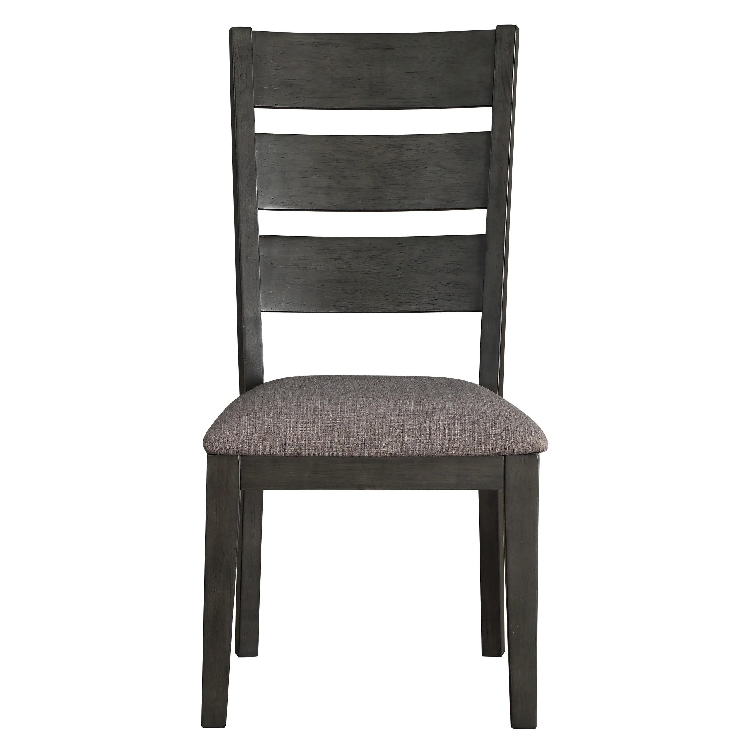 Transitional Wooden Side Chair With Fabric Padded Seat Ladder Backrest,Gray By Benzara - Image 2