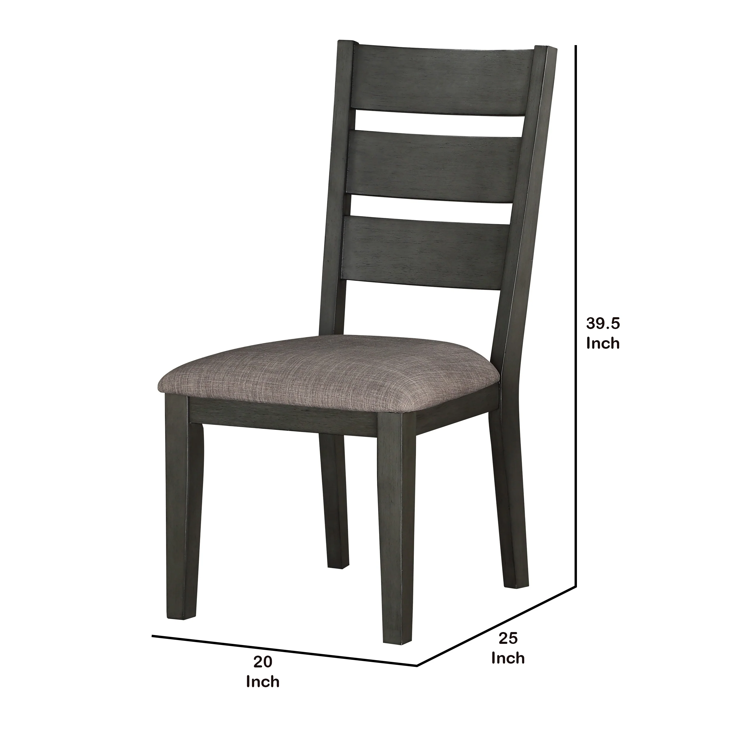 Transitional Wooden Side Chair With Fabric Padded Seat Ladder Backrest,Gray By Benzara - Image 5