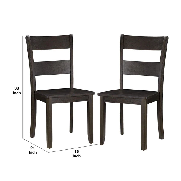 Transitional Wooden Side Chair with Ladder Backrest, Set of 2, Dark Brown - BM221384 By Benzara - Image 4