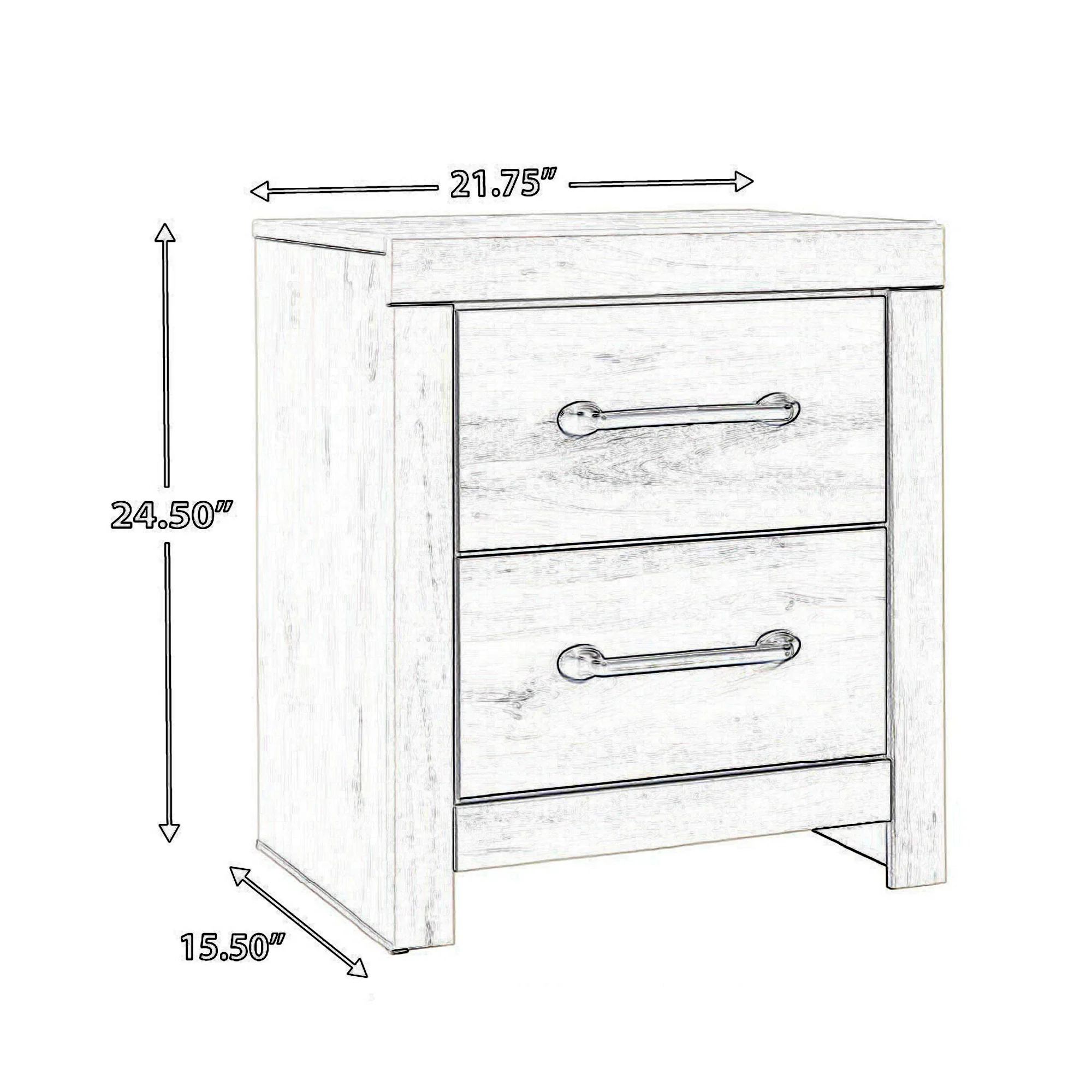 Transitional Wooden Two Drawer Setup Nightstand With Bar Handles, White By Benzara - Image 2