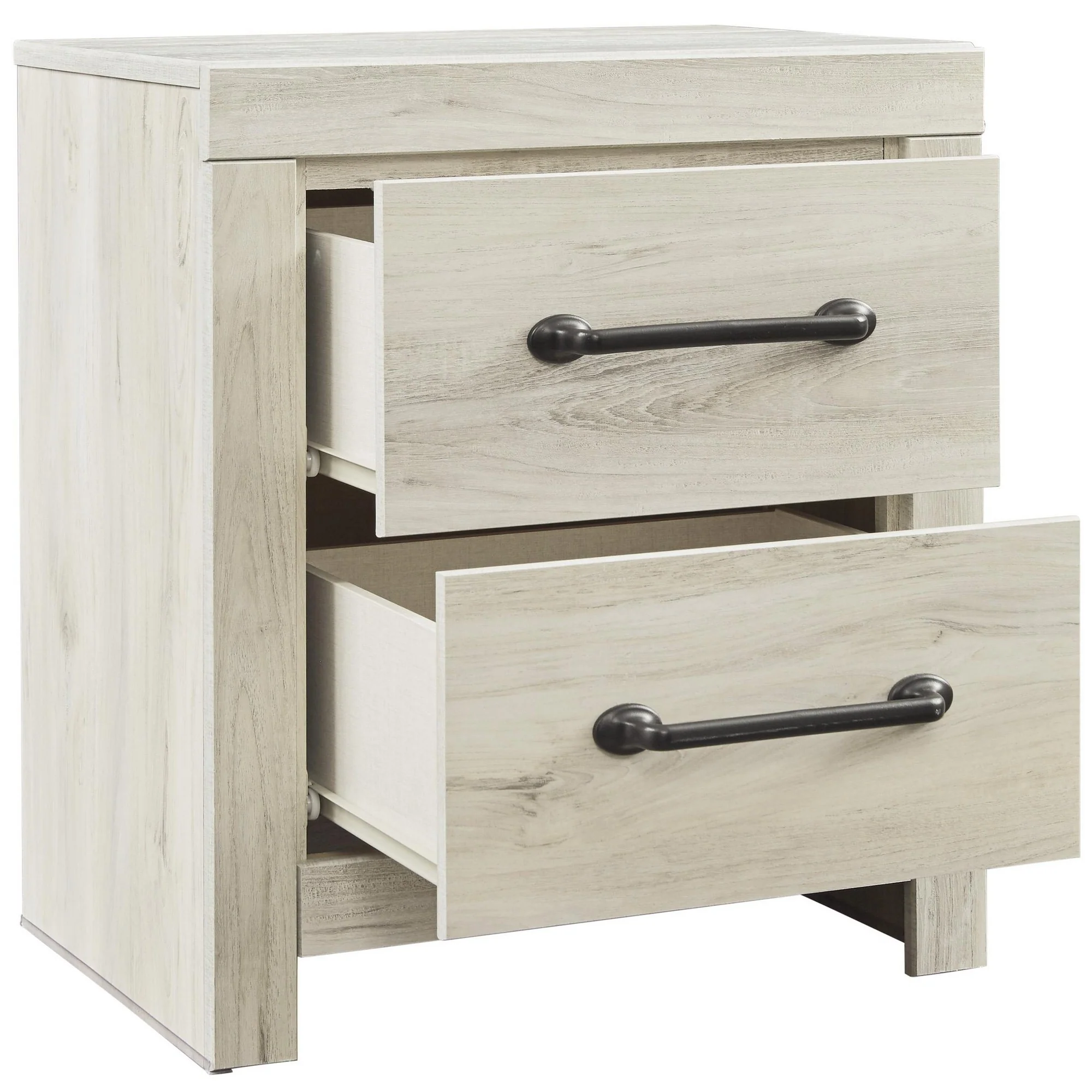 Transitional Wooden Two Drawer Setup Nightstand With Bar Handles, White By Benzara - Image 3