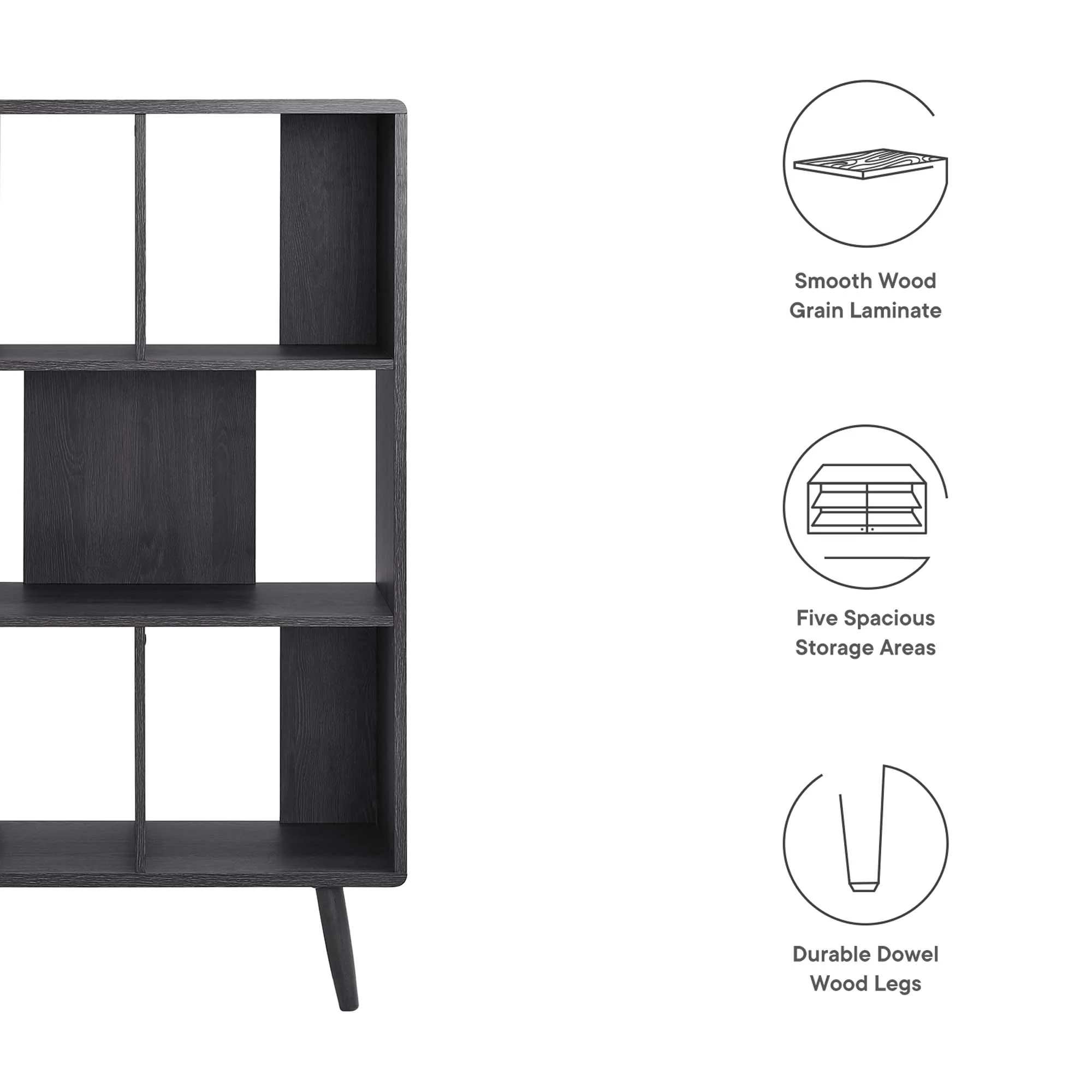Transmit 5 Shelf Wood Grain Bookcase by Modway - Image 7