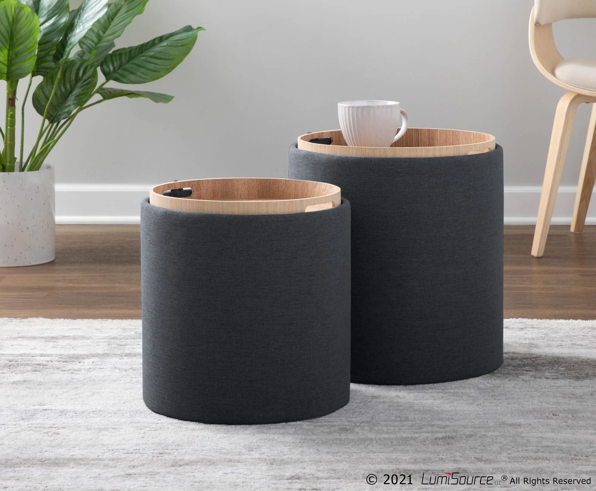 Tray Nesting Ottoman Set Charcoal By LumiSource - Image 2