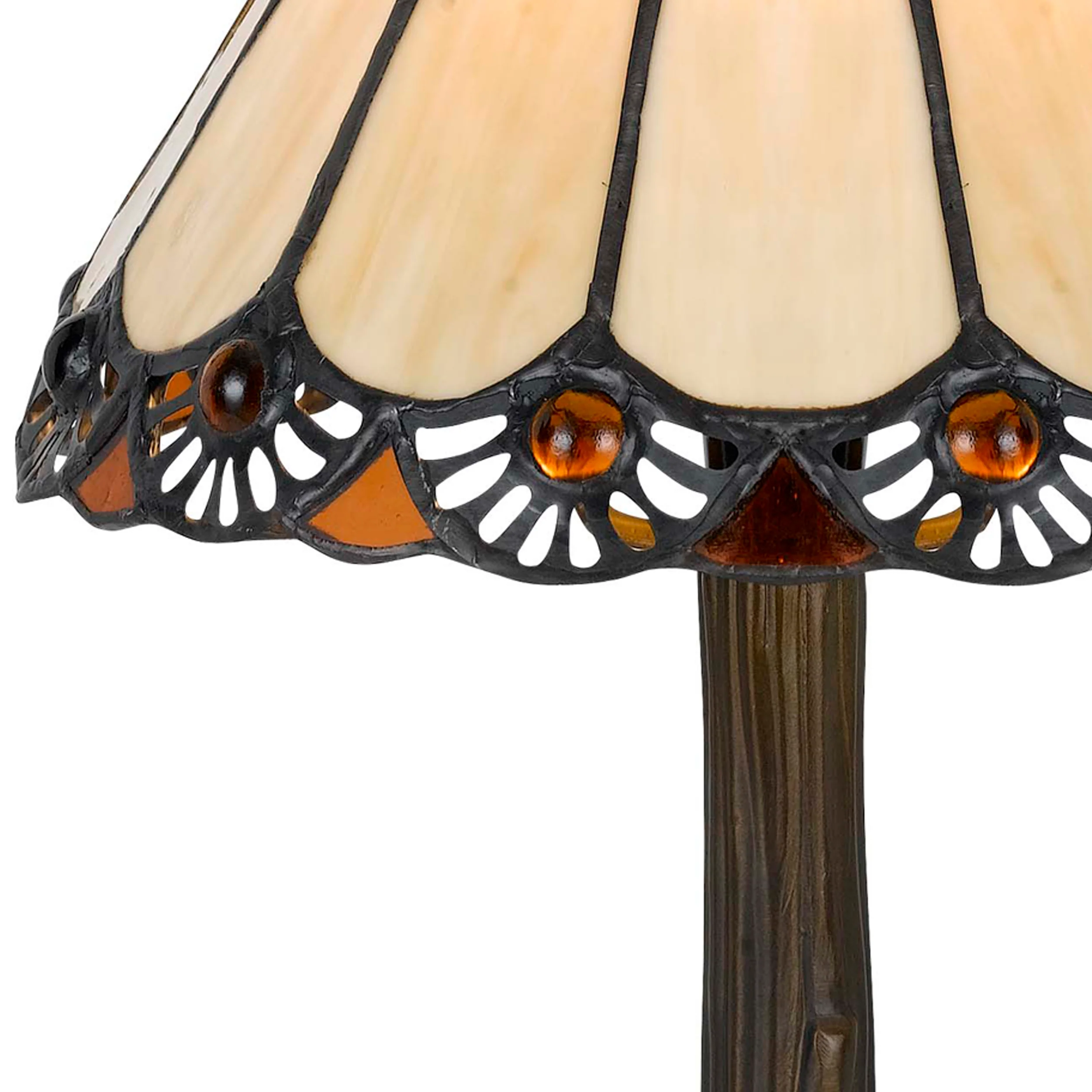 Tree Like Metal Body Tiffany Table Lamp With Conical Shade,Bronze And Beige By Benzara - Image 2