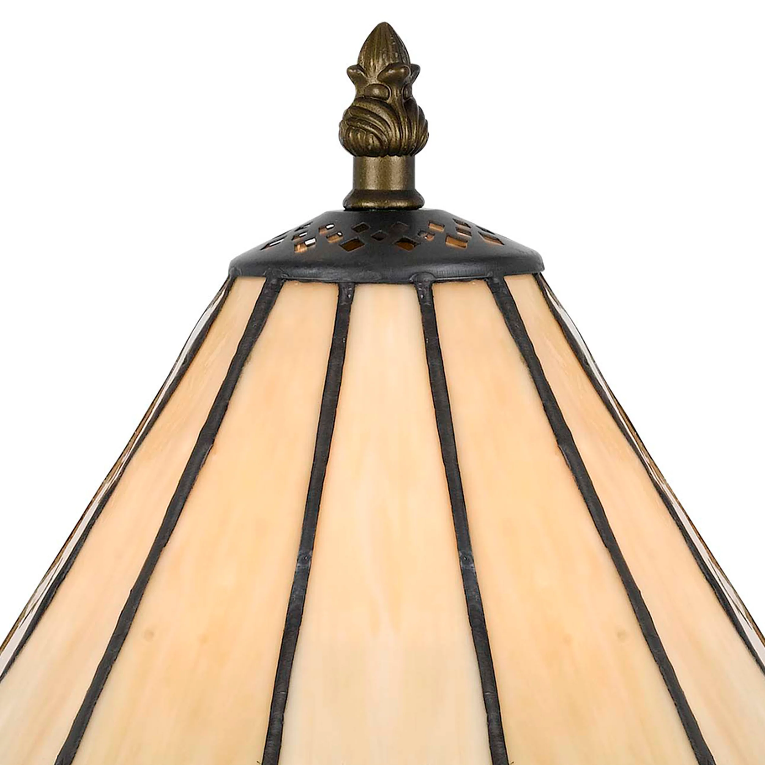 Tree Like Metal Body Tiffany Table Lamp With Conical Shade,Bronze And Beige By Benzara - Image 3