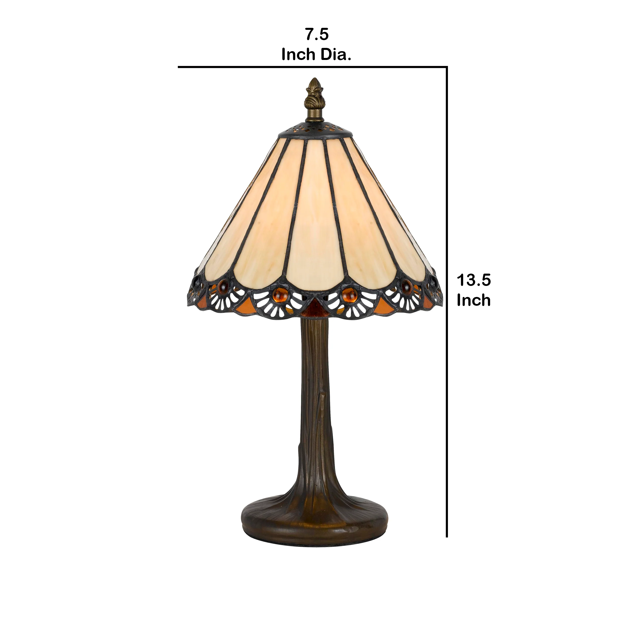 Tree Like Metal Body Tiffany Table Lamp With Conical Shade,Bronze And Beige By Benzara - Image 5