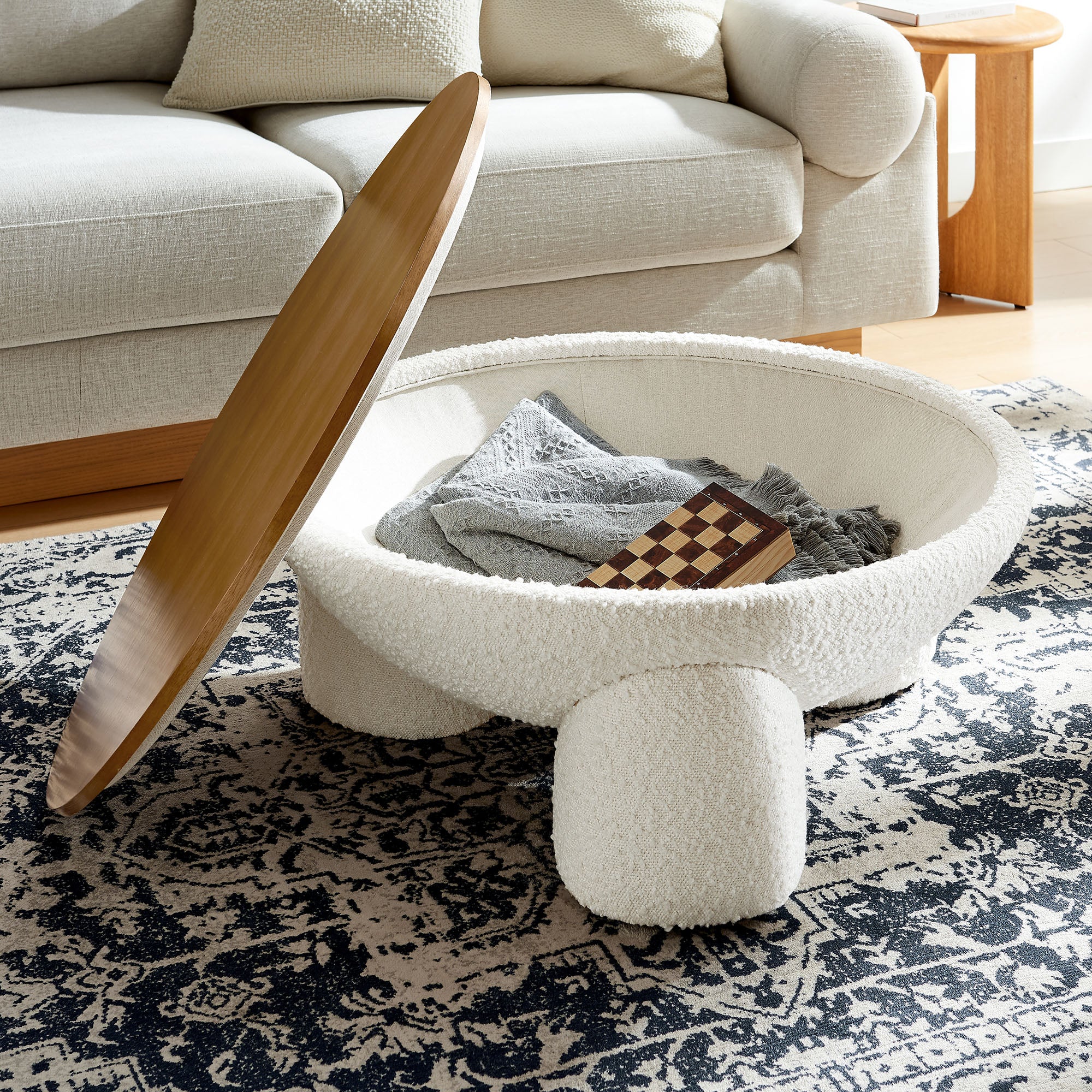 Tridome Round Boucle Upholstered Storage Coffee Table by Modway - Image 7