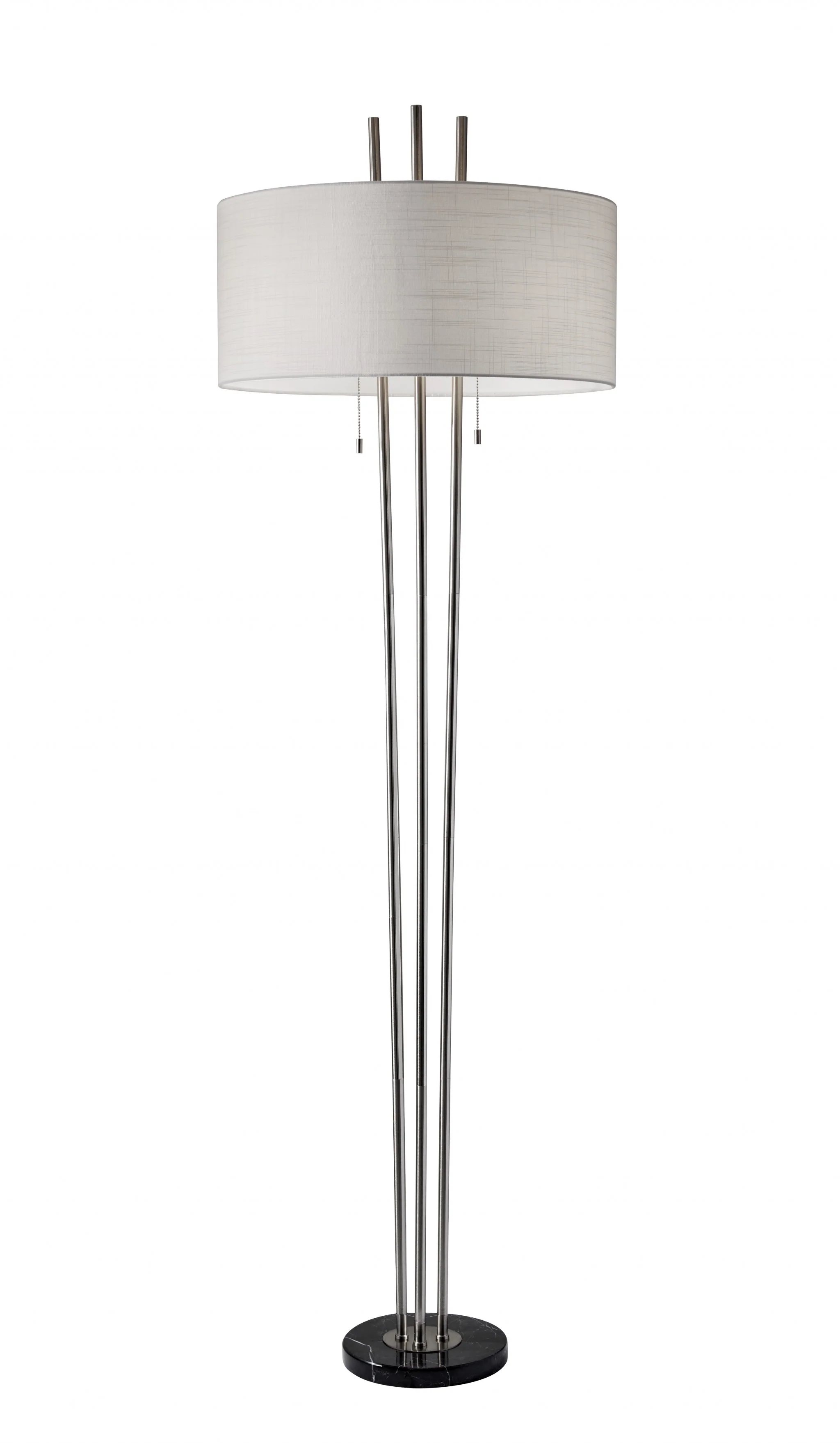 Triple Steel Pole Floor Lamp with Stylish Floating White Fabric Shade Silhouette By Homeroots - Image 2