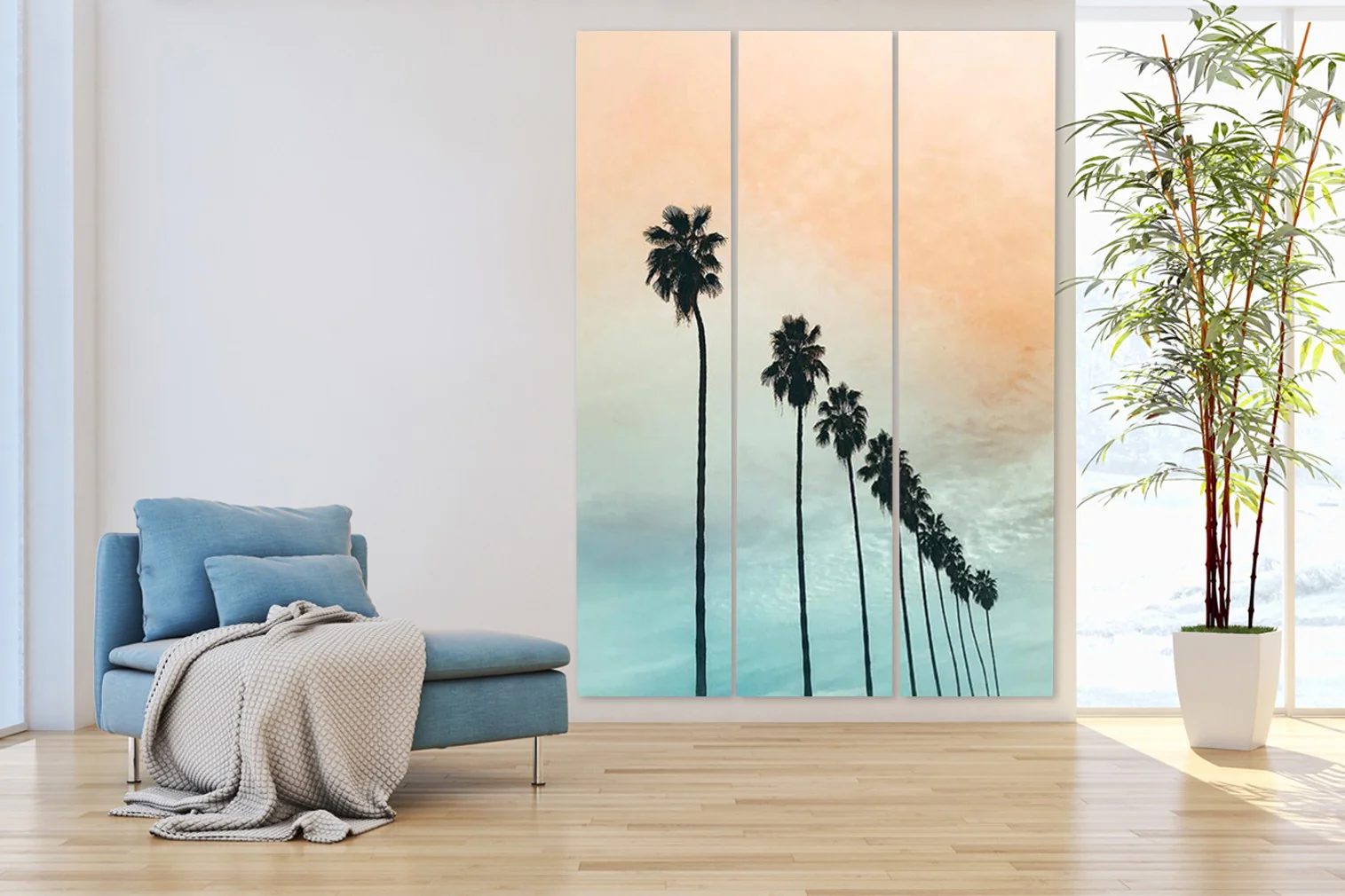 Tropical Palm Trees Room Three Panel Divider Screen By Homeroots - Image 5