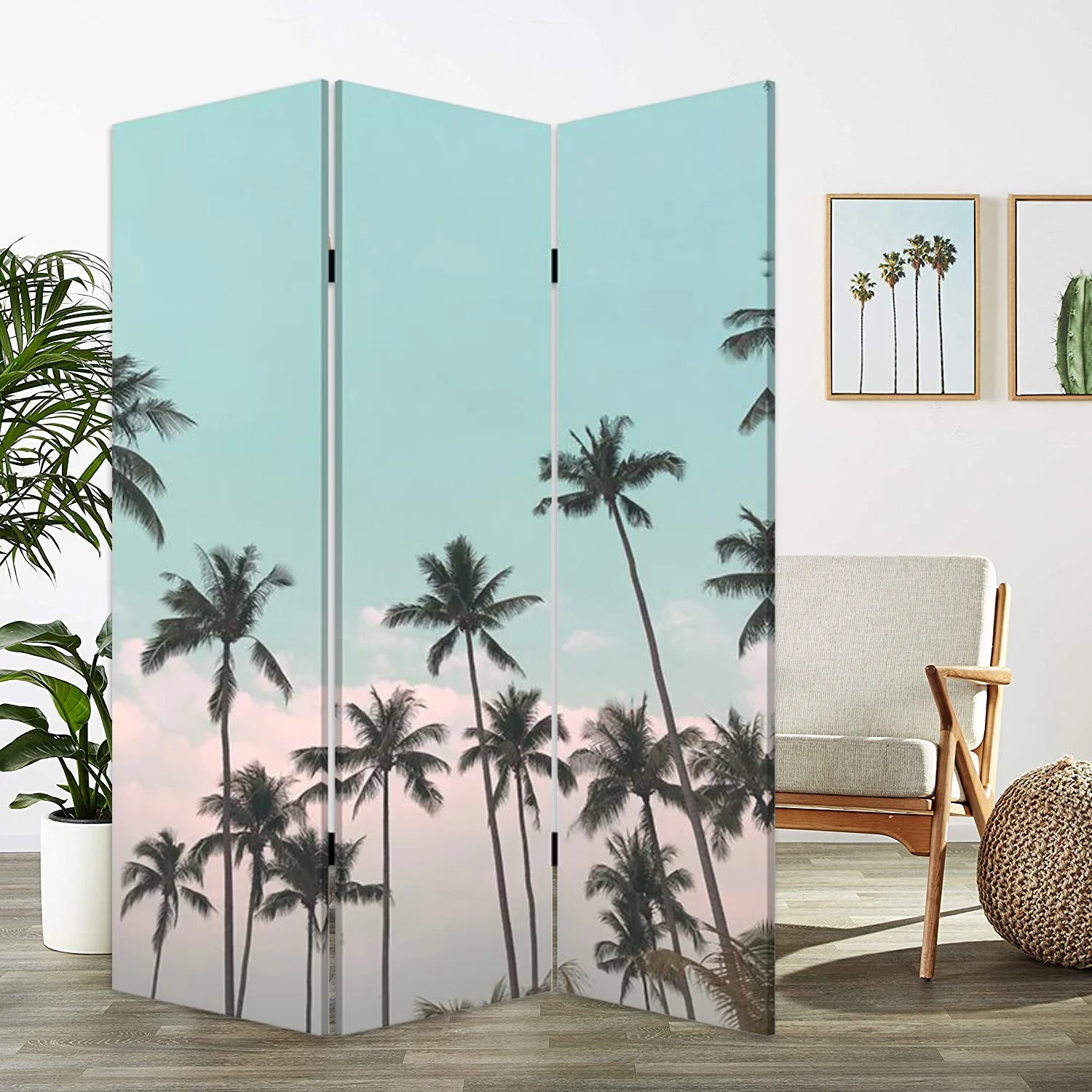 Tropical Palm Trees Room Three Panel Divider Screen By Homeroots - Image 6