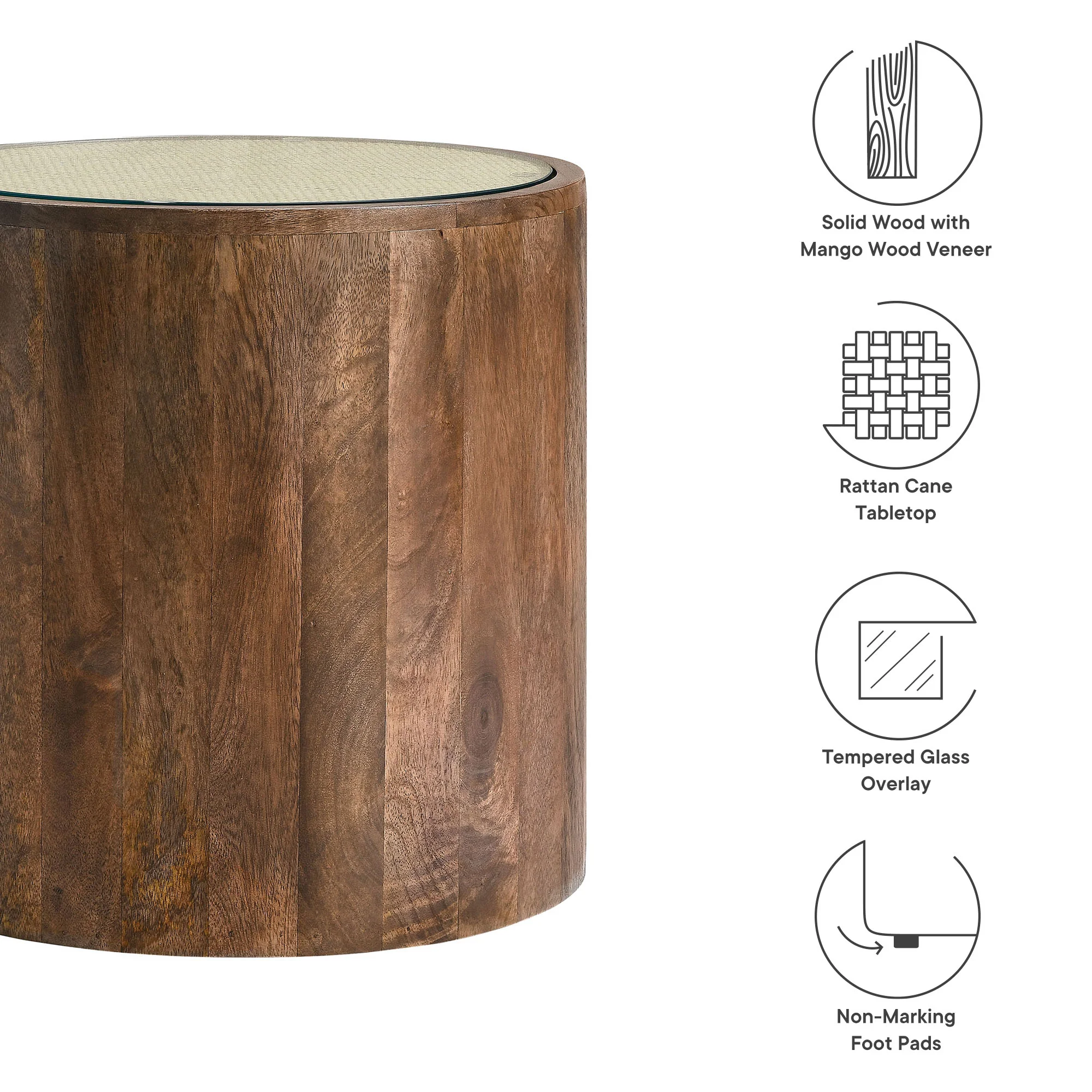 Truett Round Wood Rattan Side Table by Modway - Image 6