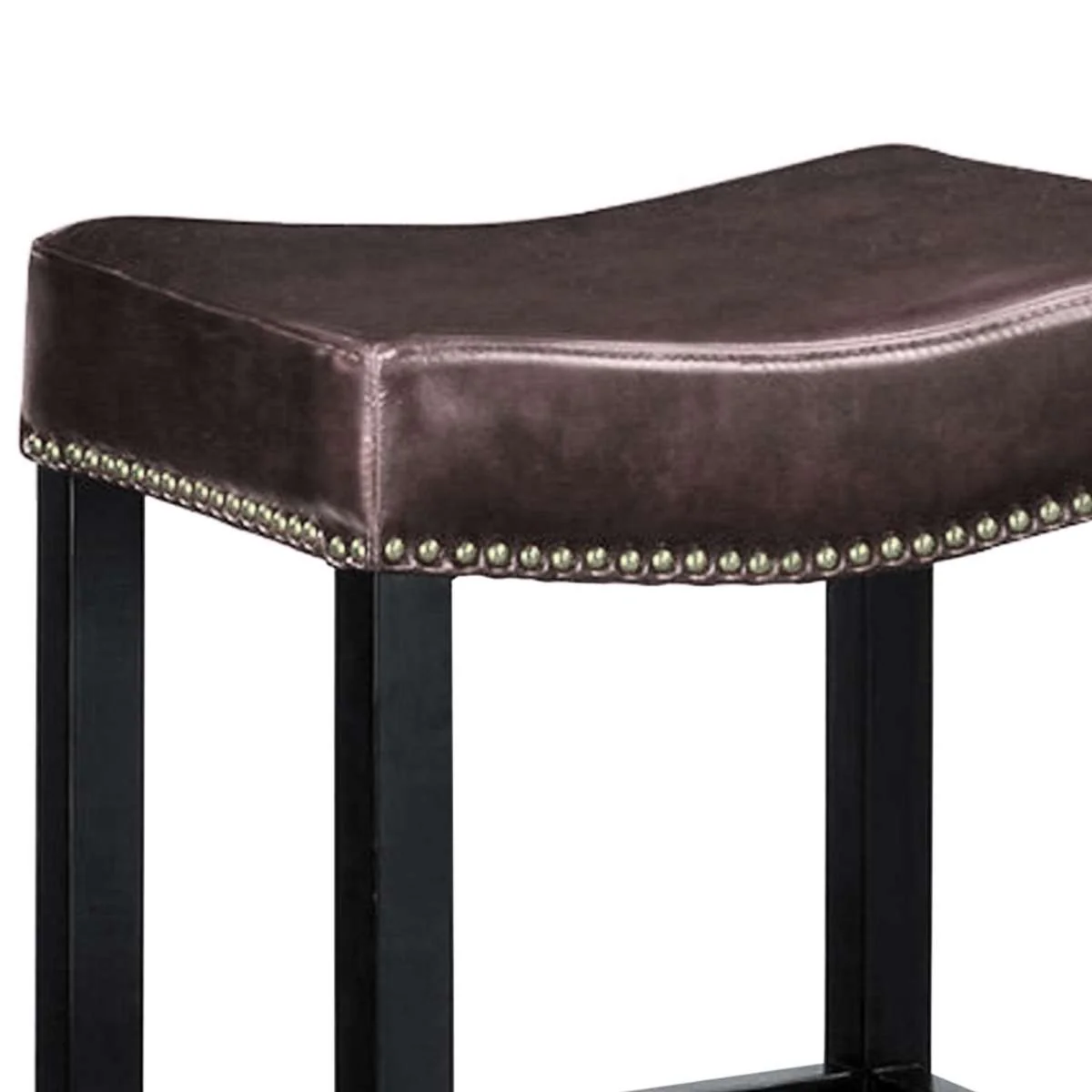 Tudor 26" Backless Stationary Barstool In Antique Brown Bonded Leather With Nailhead Accents By Armen Living - Image 2