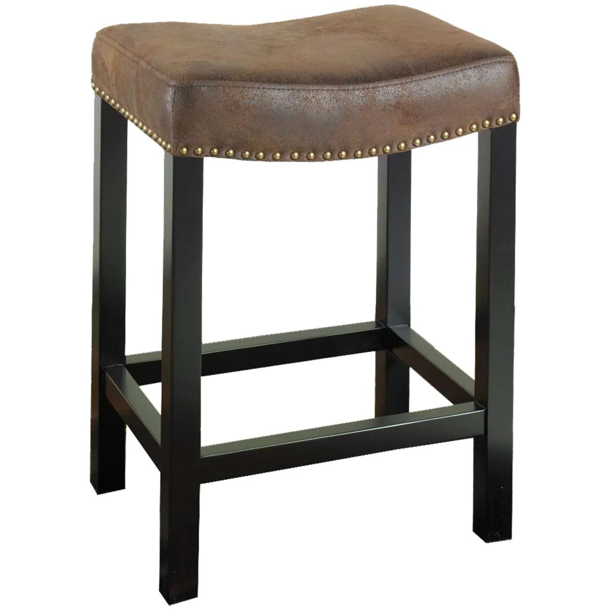Tudor 26" Backless Stationary Barstool in Wrangler Brown Fabric with Nailhead Accents By Armen Living - Image 2