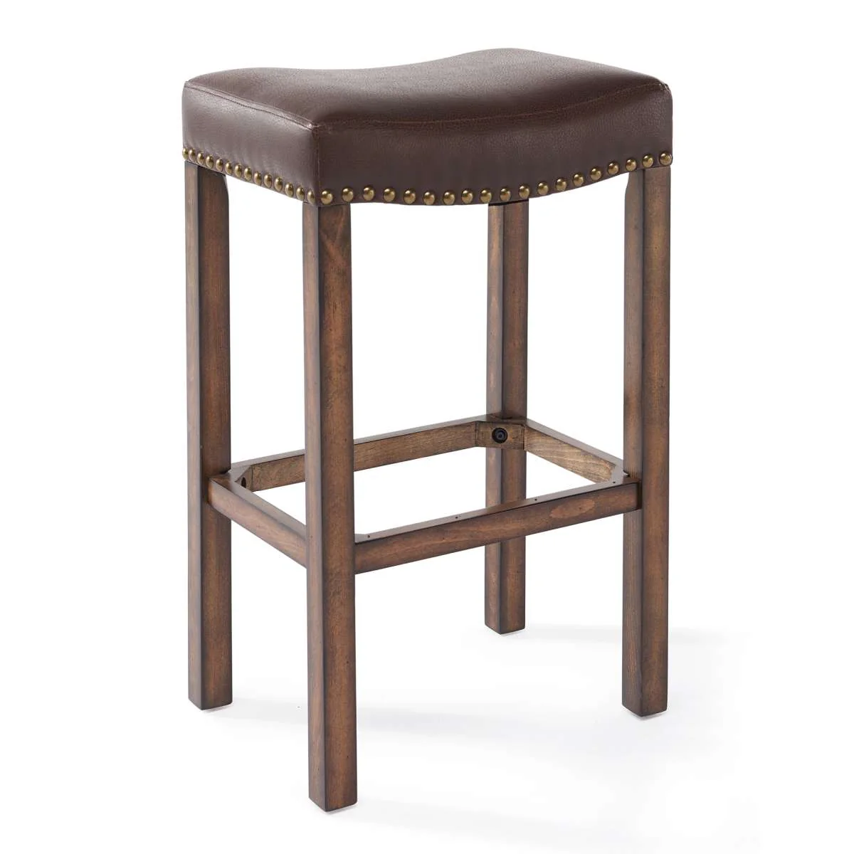 Tudor 26" Counter Height Wood Backless Barstool in Chestnut Finish and Kahlua Faux Leather By Armen Living - Image 2