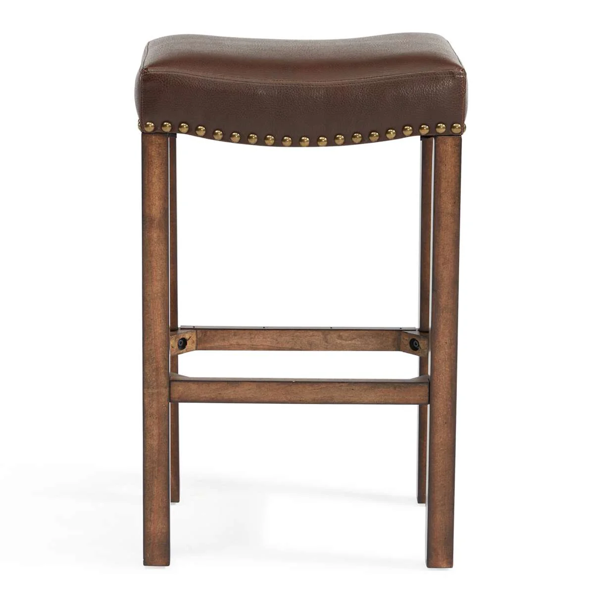 Tudor 26" Counter Height Wood Backless Barstool in Chestnut Finish and Kahlua Faux Leather By Armen Living - Image 3