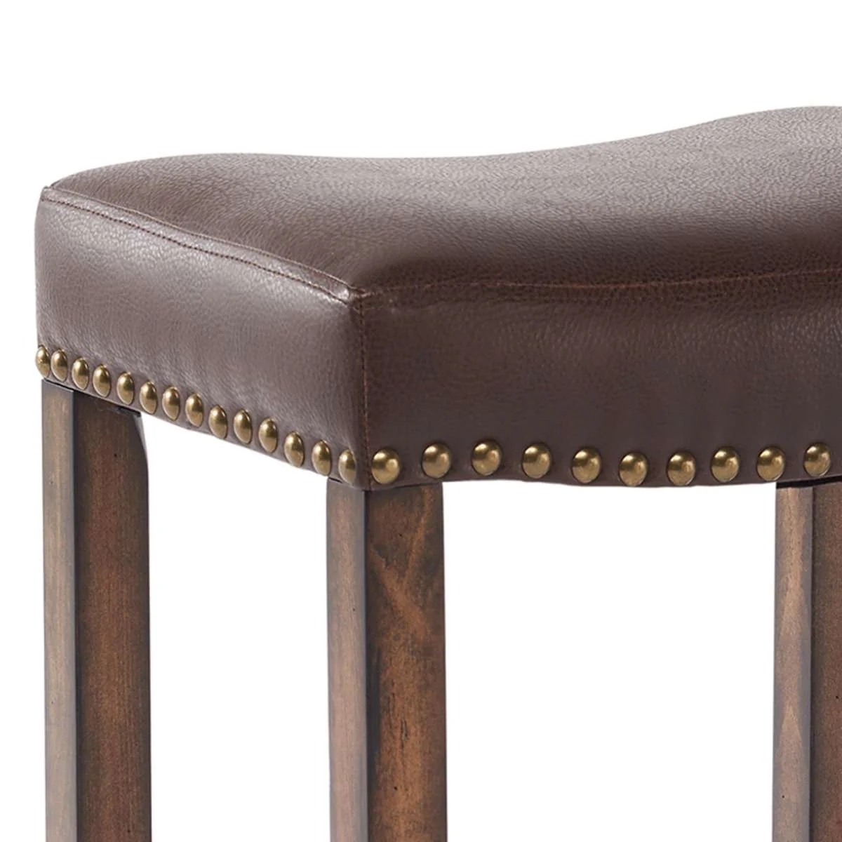 Tudor 26" Counter Height Wood Backless Barstool in Chestnut Finish and Kahlua Faux Leather By Armen Living - Image 5