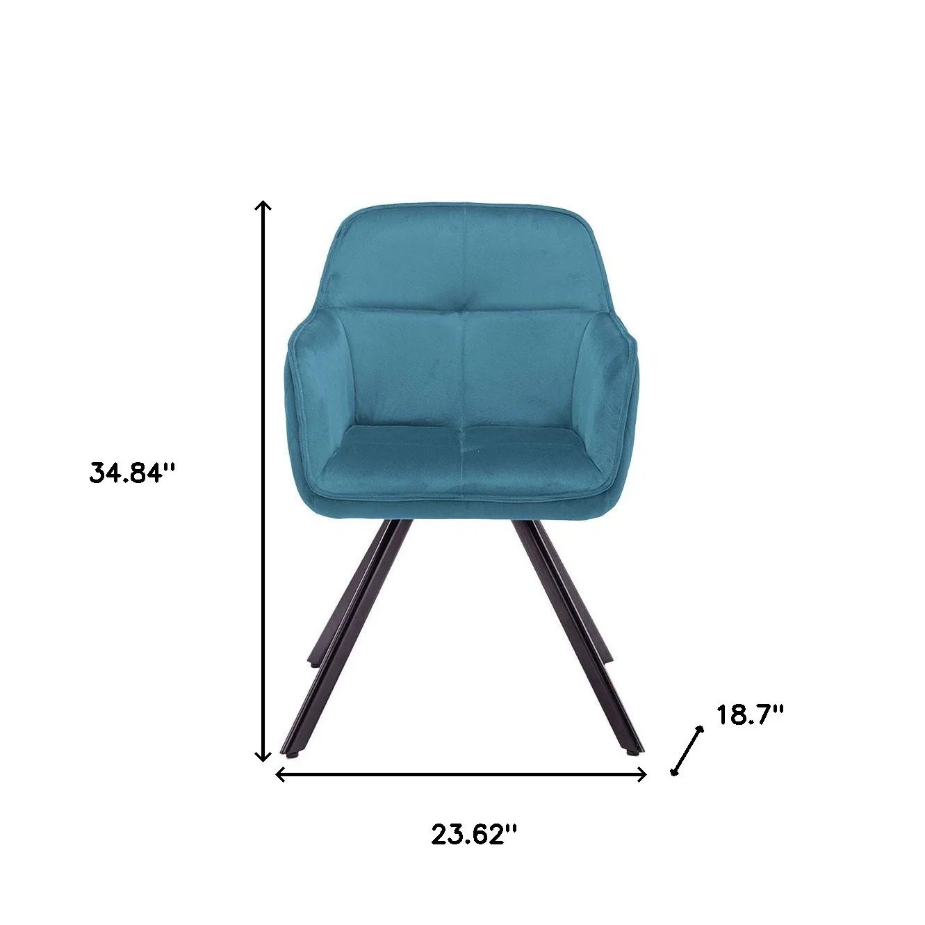 Tufted Blue And Black Velvet and Metal Dining Arm Chair By Homeroots - Image 3