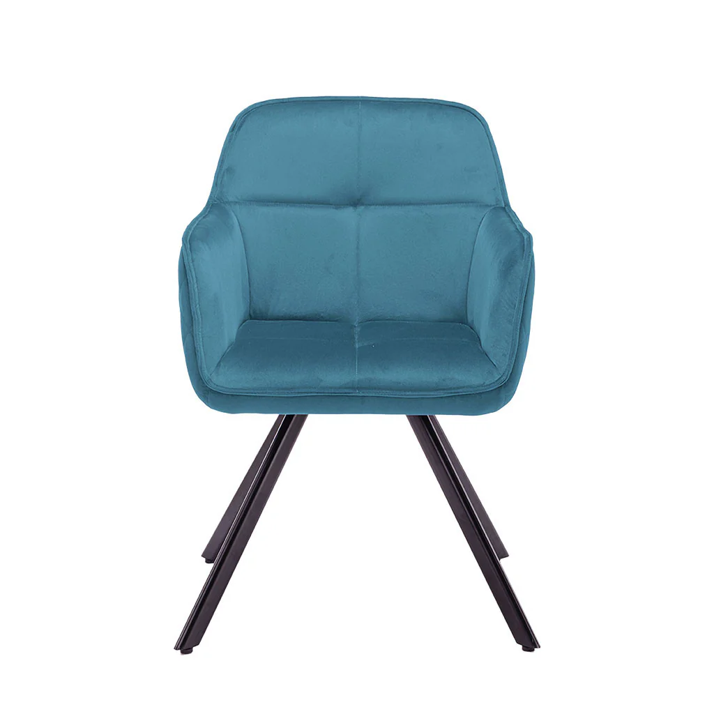 Tufted Blue And Black Velvet and Metal Dining Arm Chair By Homeroots - Image 5