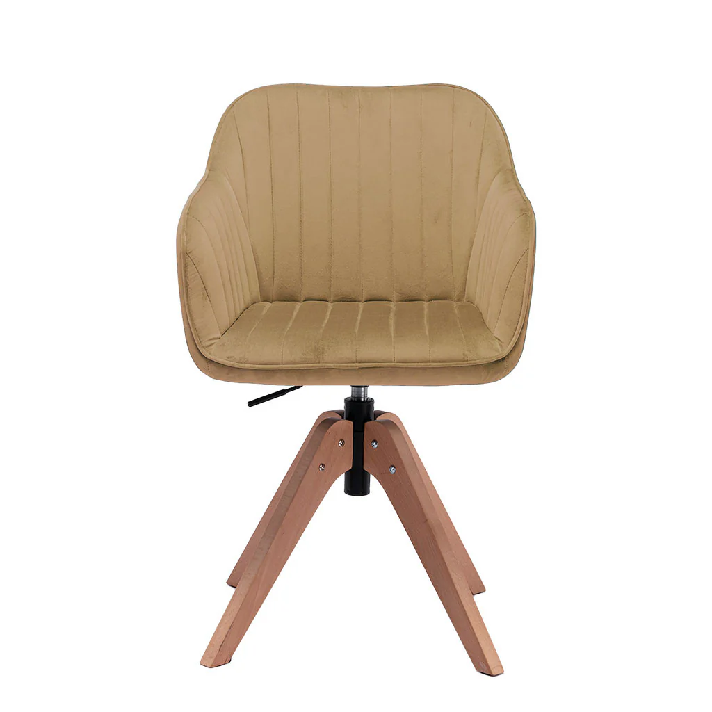Tufted Champagne And Natural Velvet and Wood Dining Arm Chair By Homeroots - Image 6